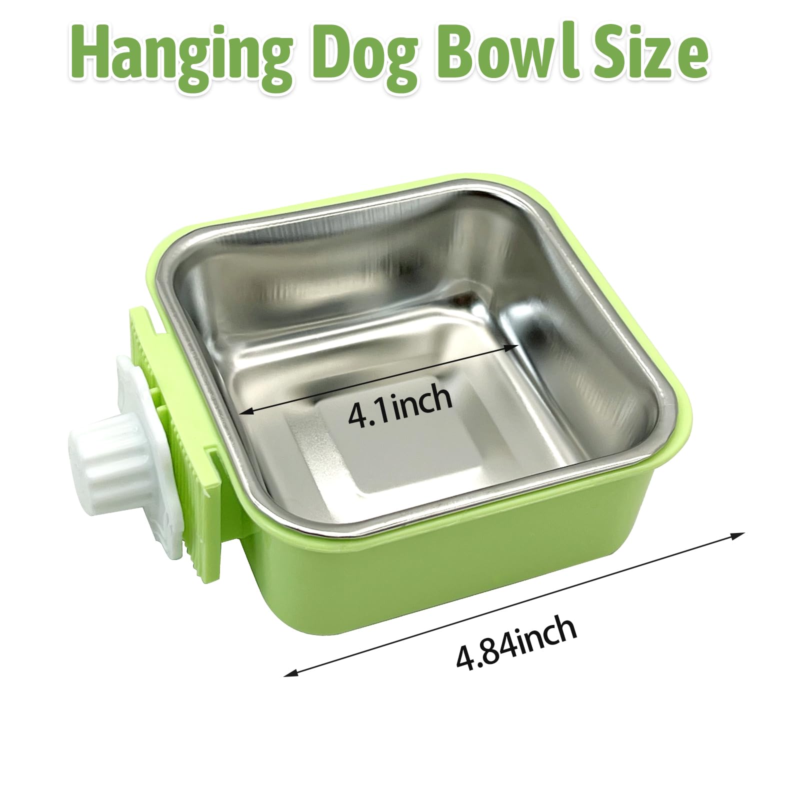 Bol Kathson amovible en inox vert sur cage, pratique et hygiénique.