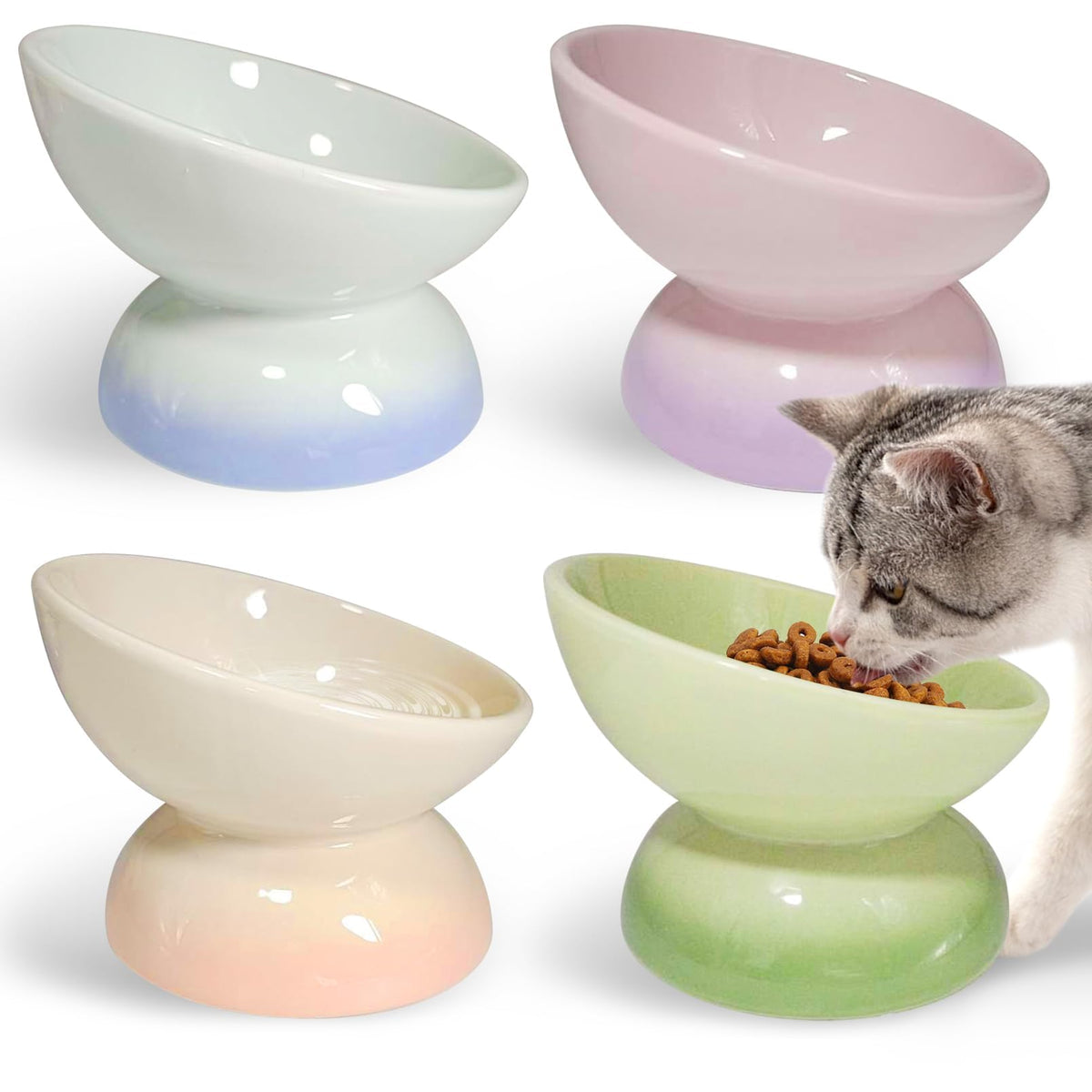 Kathson bol chat incline bleu, posture plus confortable lors des repas.