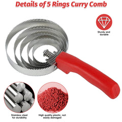 Kathson brosse curry 5 anneaux cote serrations acier inoxydable, démêle les nœuds.