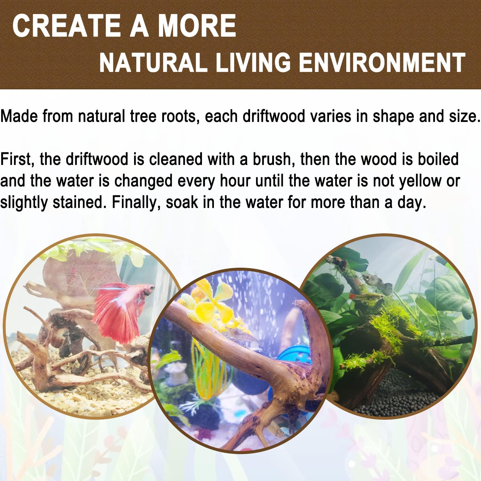 Kathson bois flotté naturel, création de cachettes subtiles pour l'aquarium.