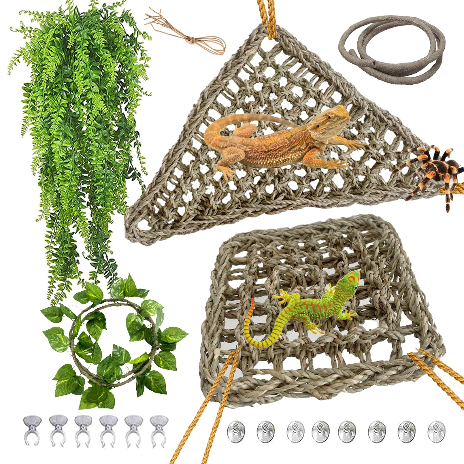 Kathson hamac triangle en herbe de mer pour reptile, confort et repos.