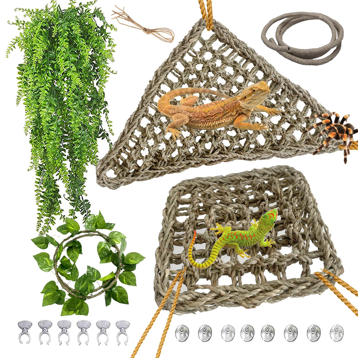 Kathson hamac triangle en herbe de mer pour reptile, confort et repos.