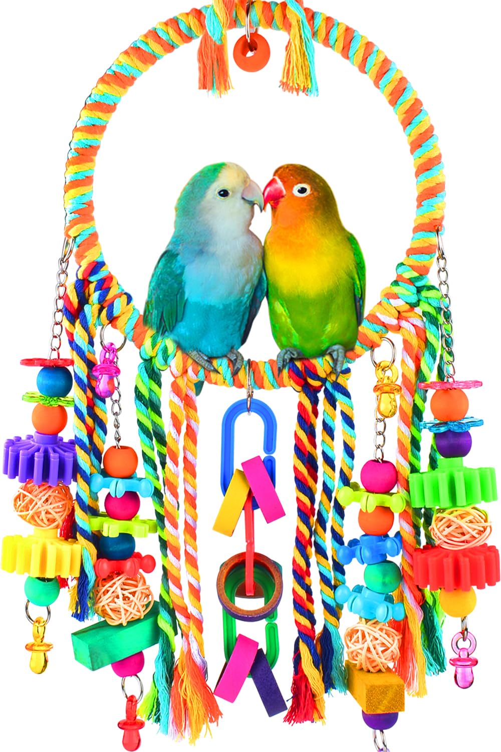 Jouet KATUMO balancoire colorée pour oiseaux, favorise divertissement et exercice.