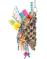 Jouet panier forage en herbe de mer Katumo pour petits perroquets, stimule l’instinct de recherche.