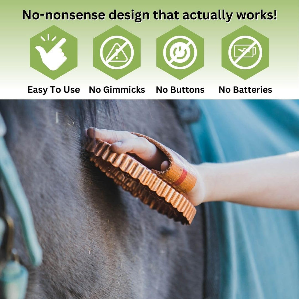 Kawell USA brosse curry cuivre pour toilettage multi-chevaux, hygiène élevée.