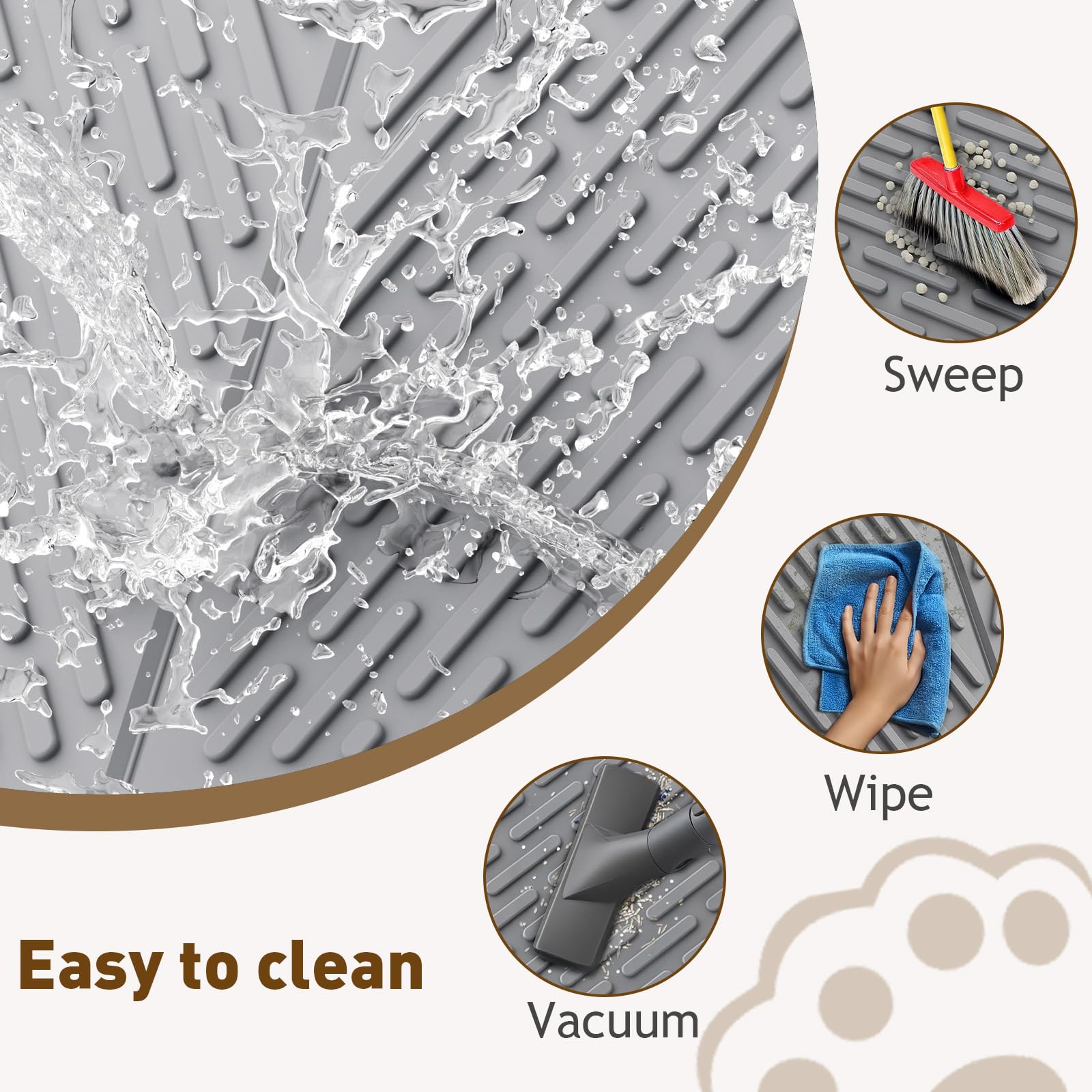 Surface imperméable à l’urine du tapis kaxionage protégeant le sol.