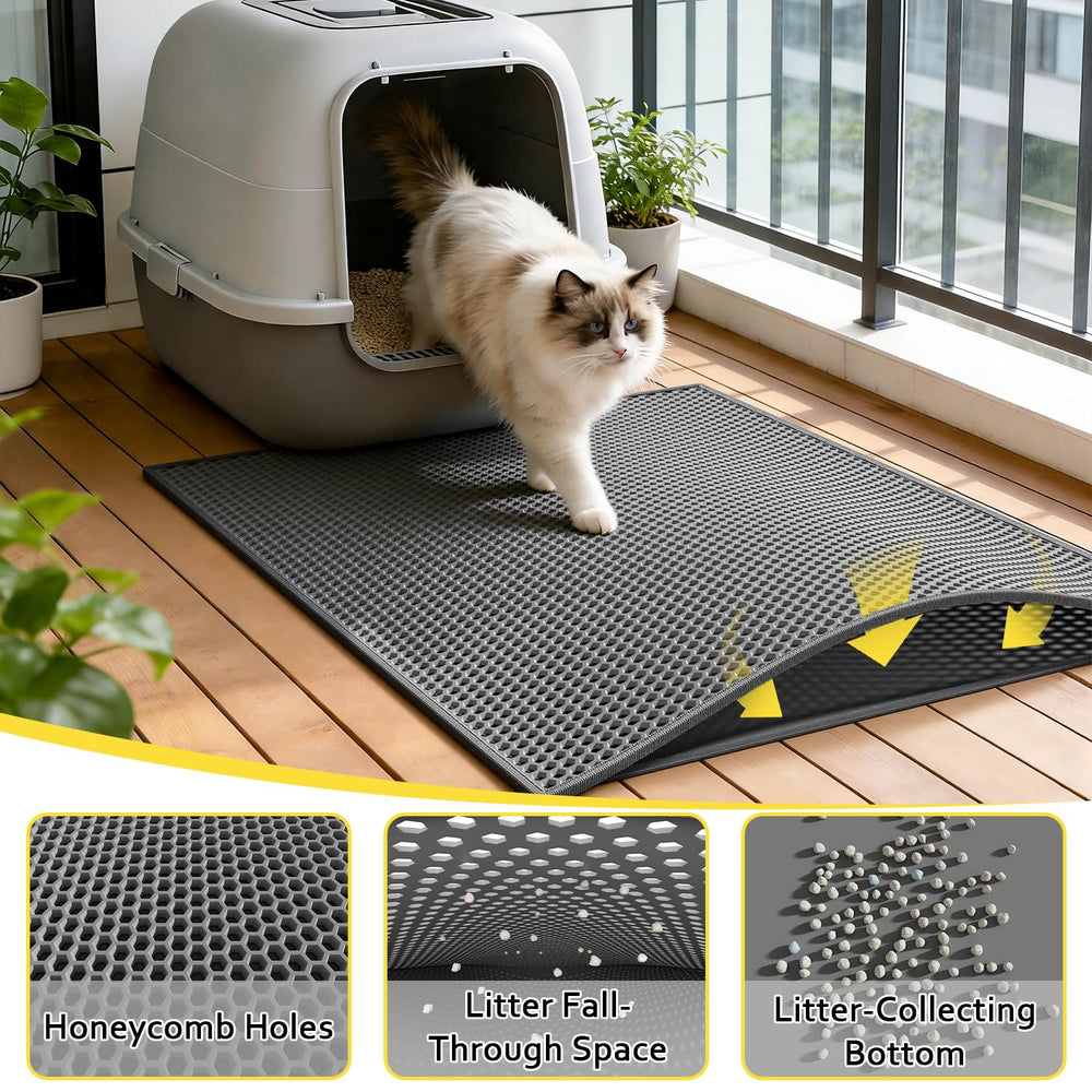 Le tapis Kaxionage litière chat ouverture latérale facilite le recyclage des particules