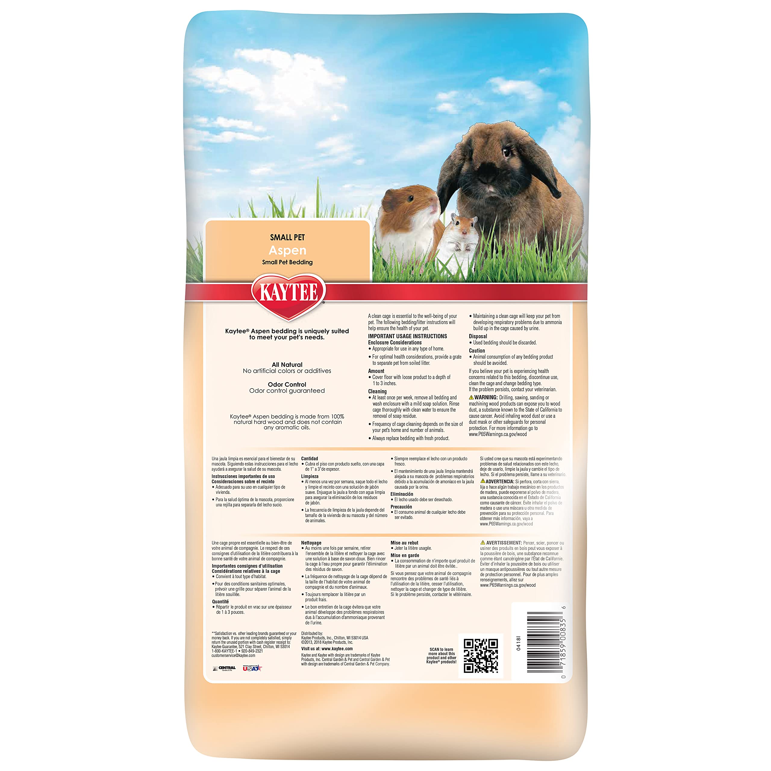 Kaytee Aspen texture douce: litière naturelle agréable pour les pattes des petits animaux.