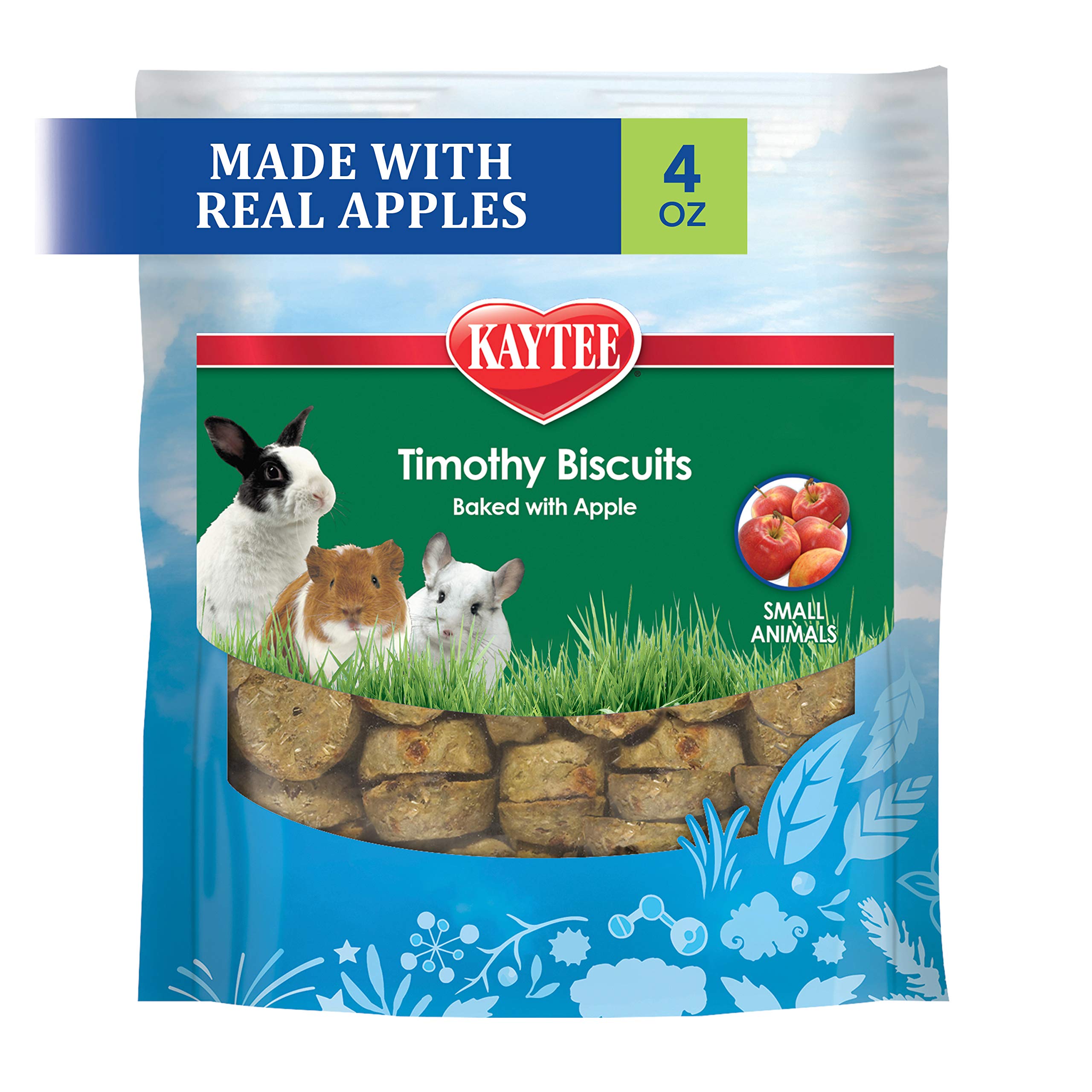 Biscuits Kaytee Timothy pomme en emballage, snack sain pour petits animaux.