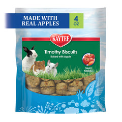 Biscuits Kaytee Timothy pomme en emballage, snack sain pour petits animaux.