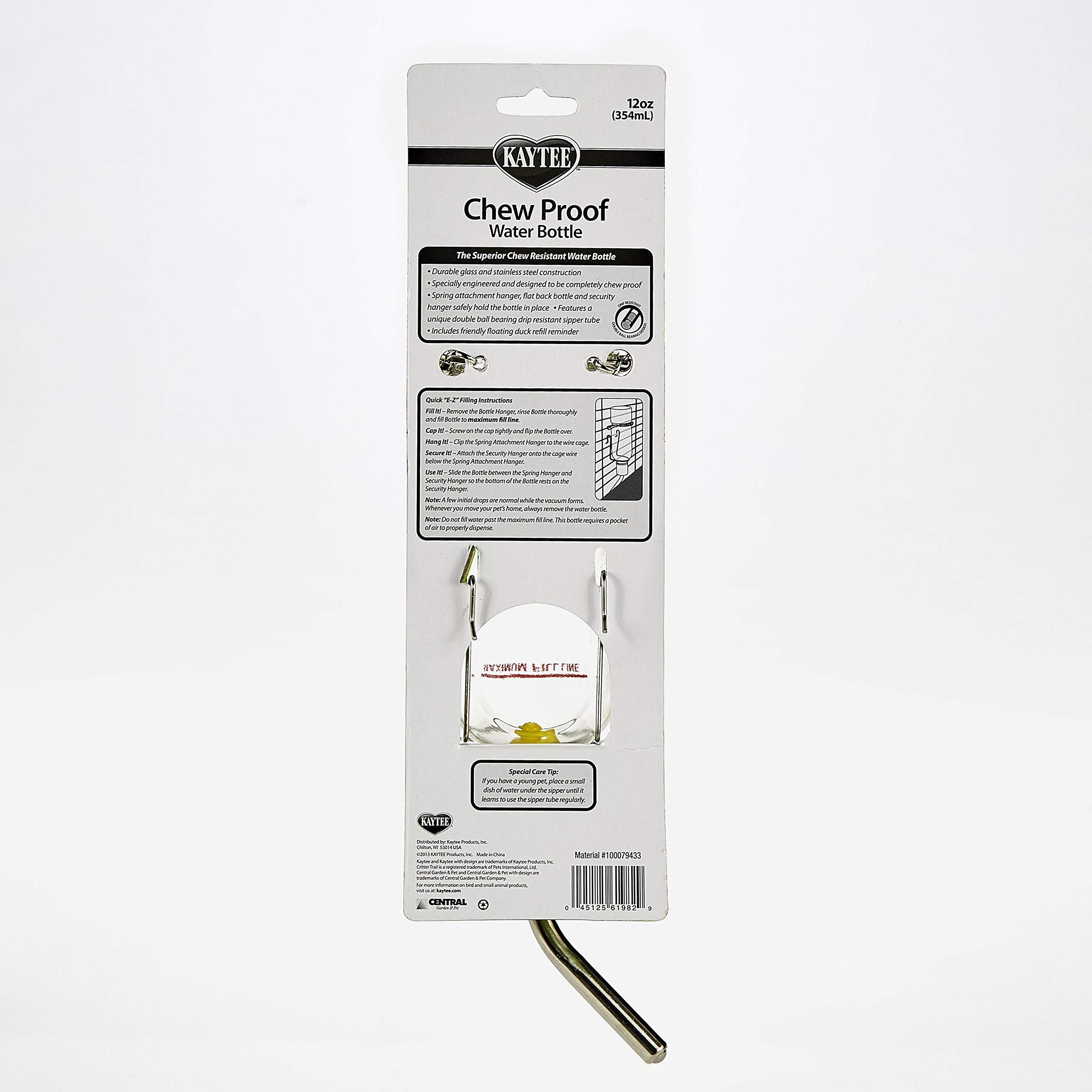 Kaytee bouteille en verre et acier inoxydable, design durable anti-morsure.