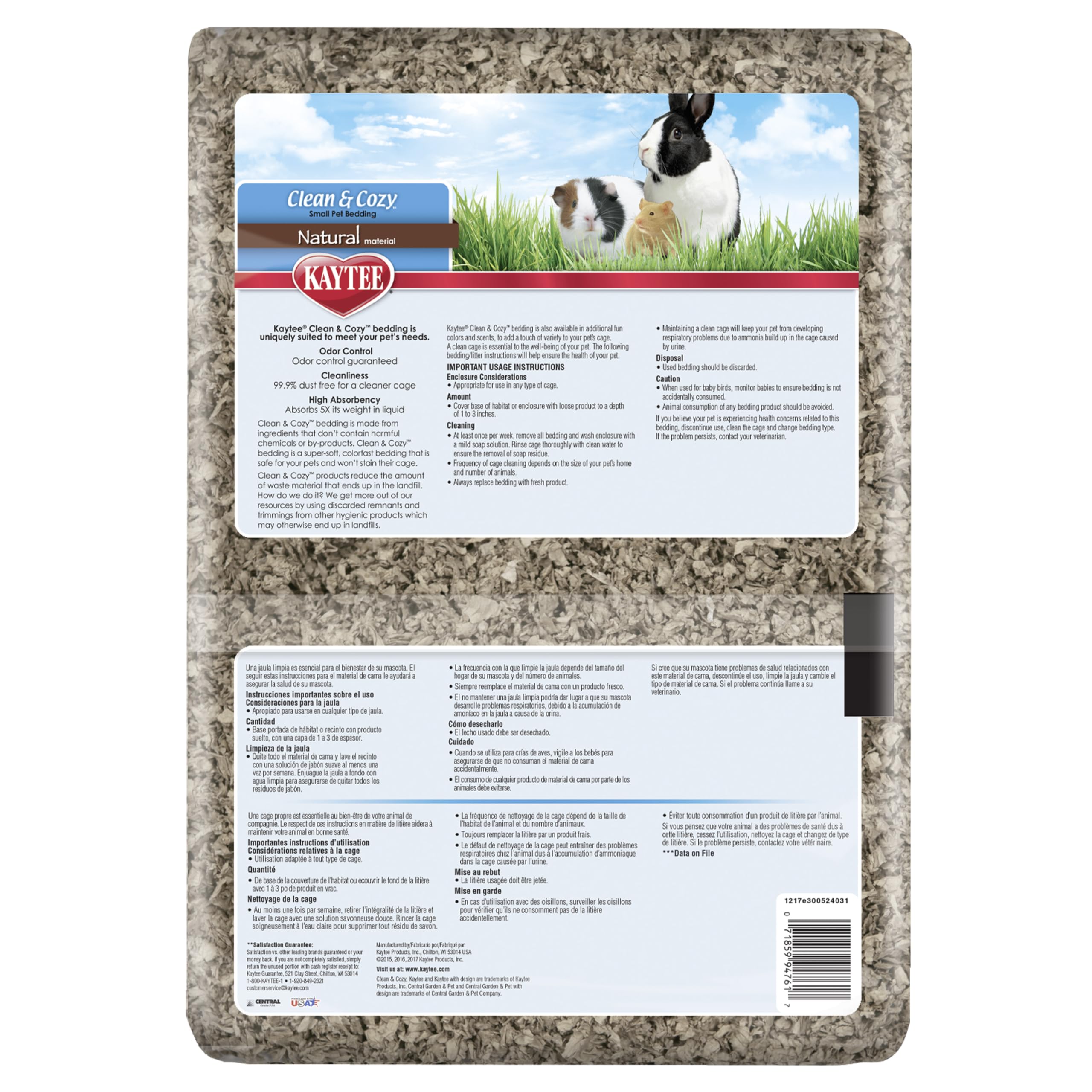 Kaytee Clean & Cozy litière naturelle sans additifs pour les petits animaux.