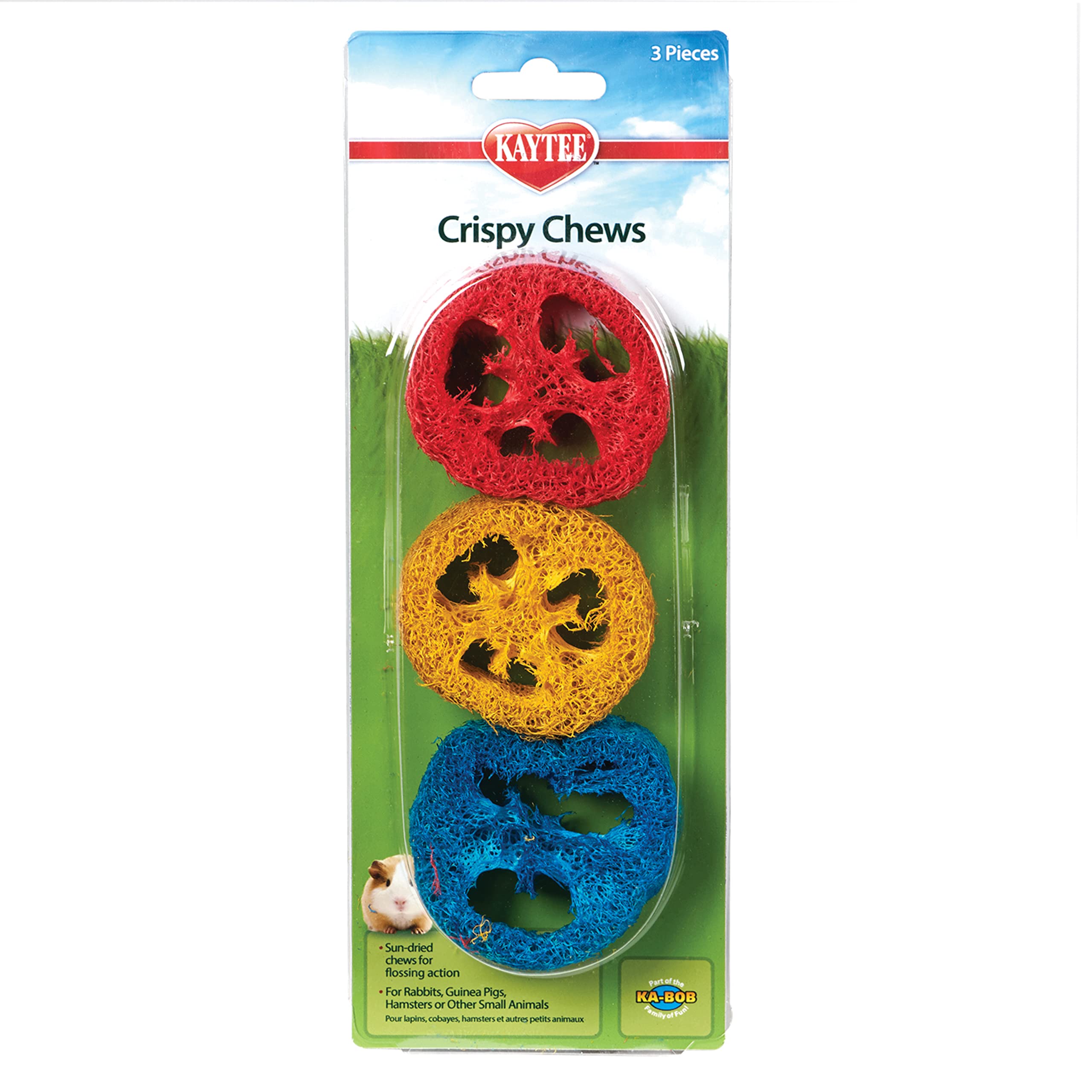 Kaytee Crispy Chews: anneaux colorés pour petits animaux, stimulant la mastication saine.