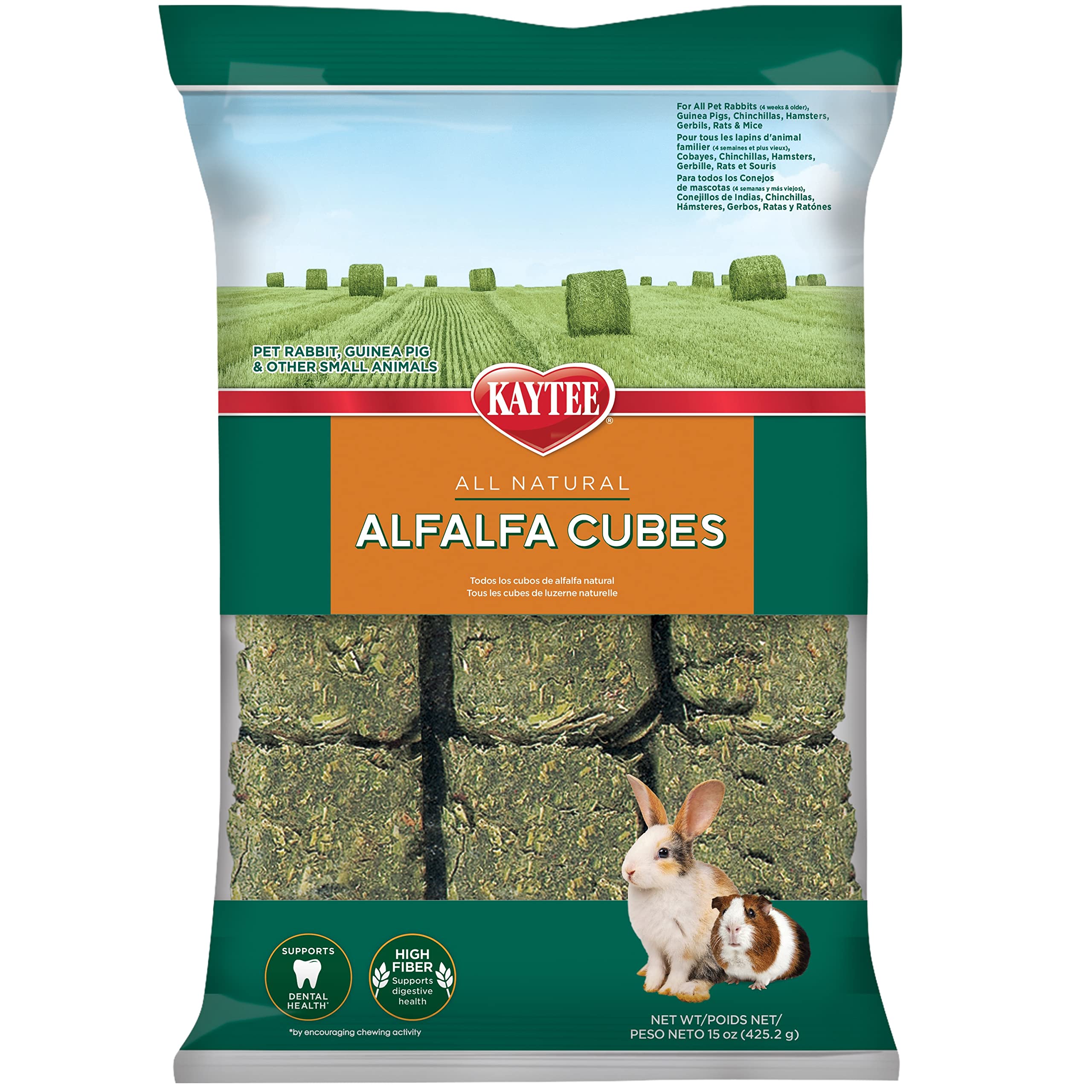 Kaytee Cubes d'Alfalfa pour lapins et petits animaux, source naturelle de fibre.