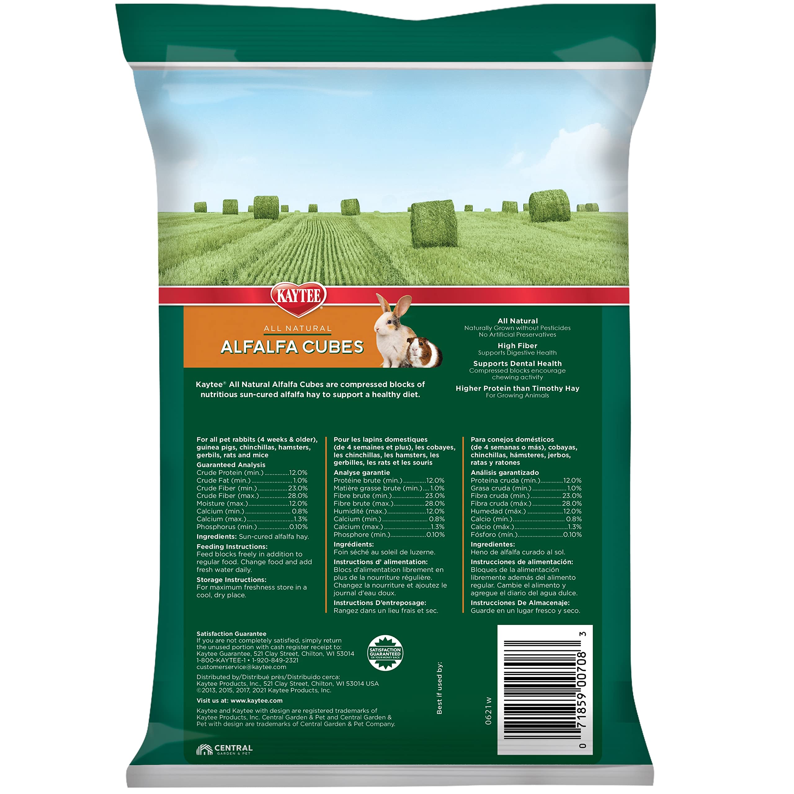 Kaytee Cubes d'Alfalfa soutiennent la croissance des jeunes animaux.