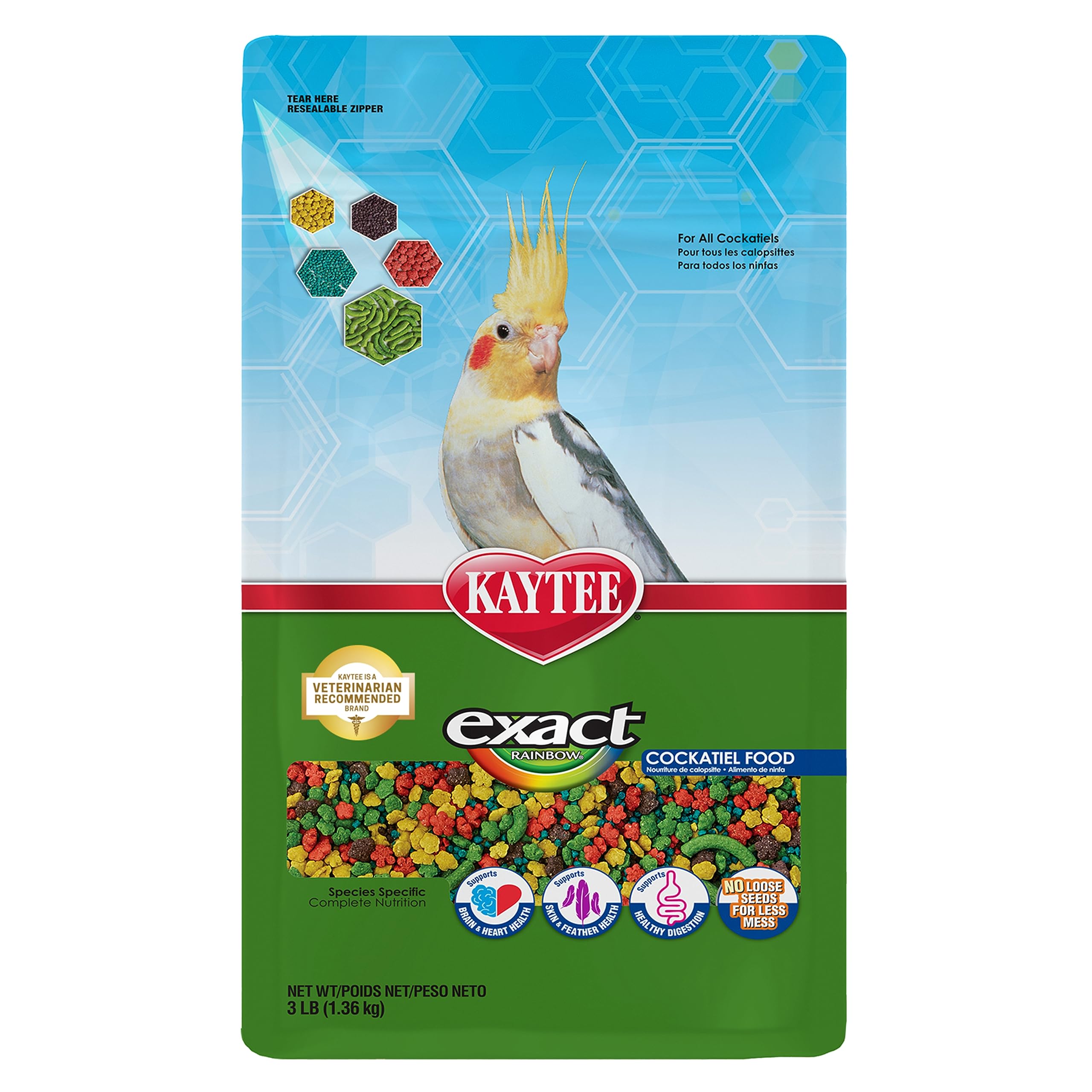 Kaytee Exact Rainbow, emballage clair pour alimentation précise du cacatoès.