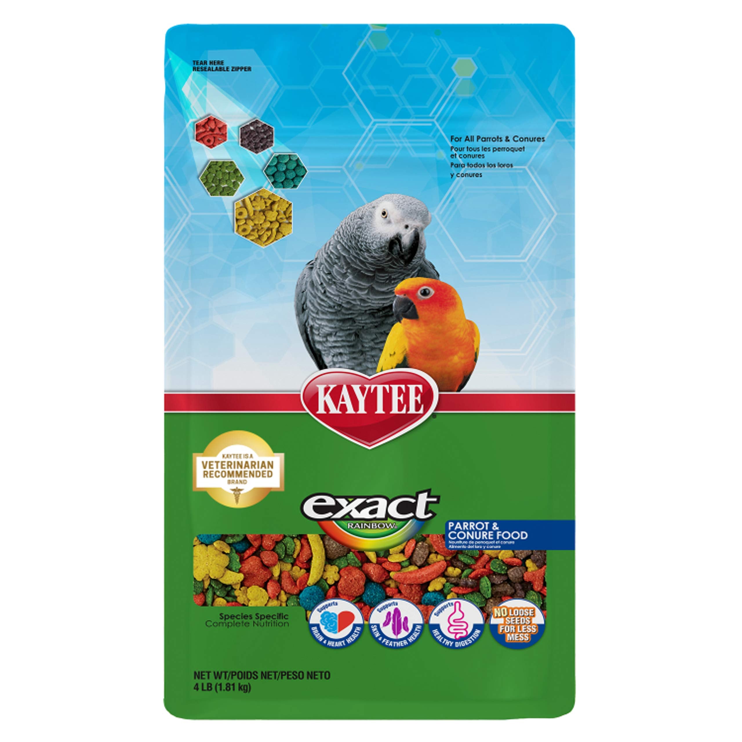 Kaytee Exact Rainbow granules pour perroquet, nourrissants et faciles à consommer.
