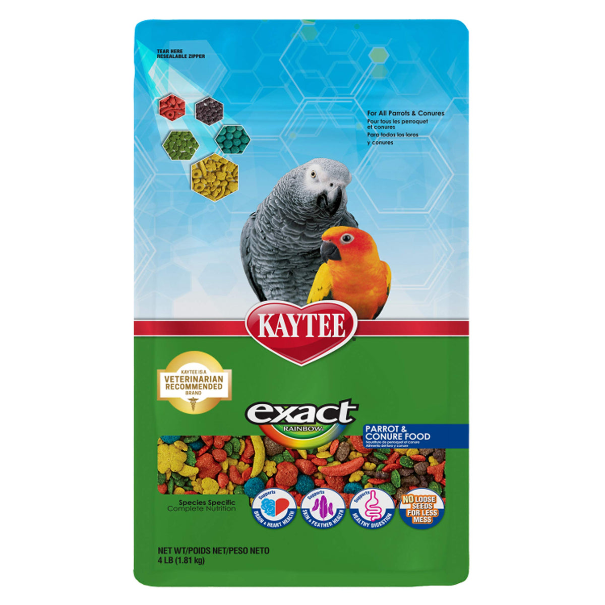 Kaytee Exact Rainbow granules pour perroquet, nourrissants et faciles à consommer.