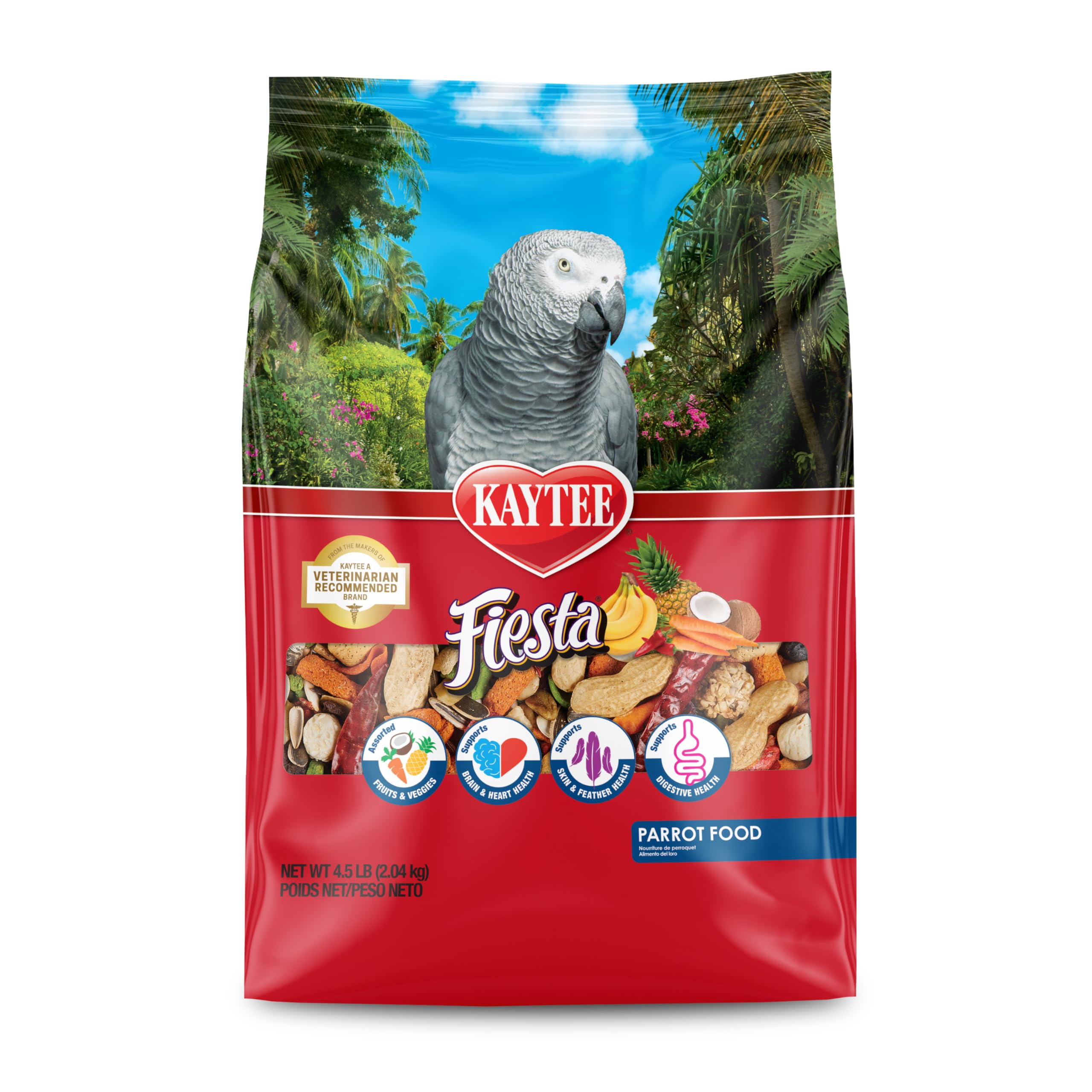 Kaytee Fiesta: emballage clair et attrayant pour guider l'alimentation variée.