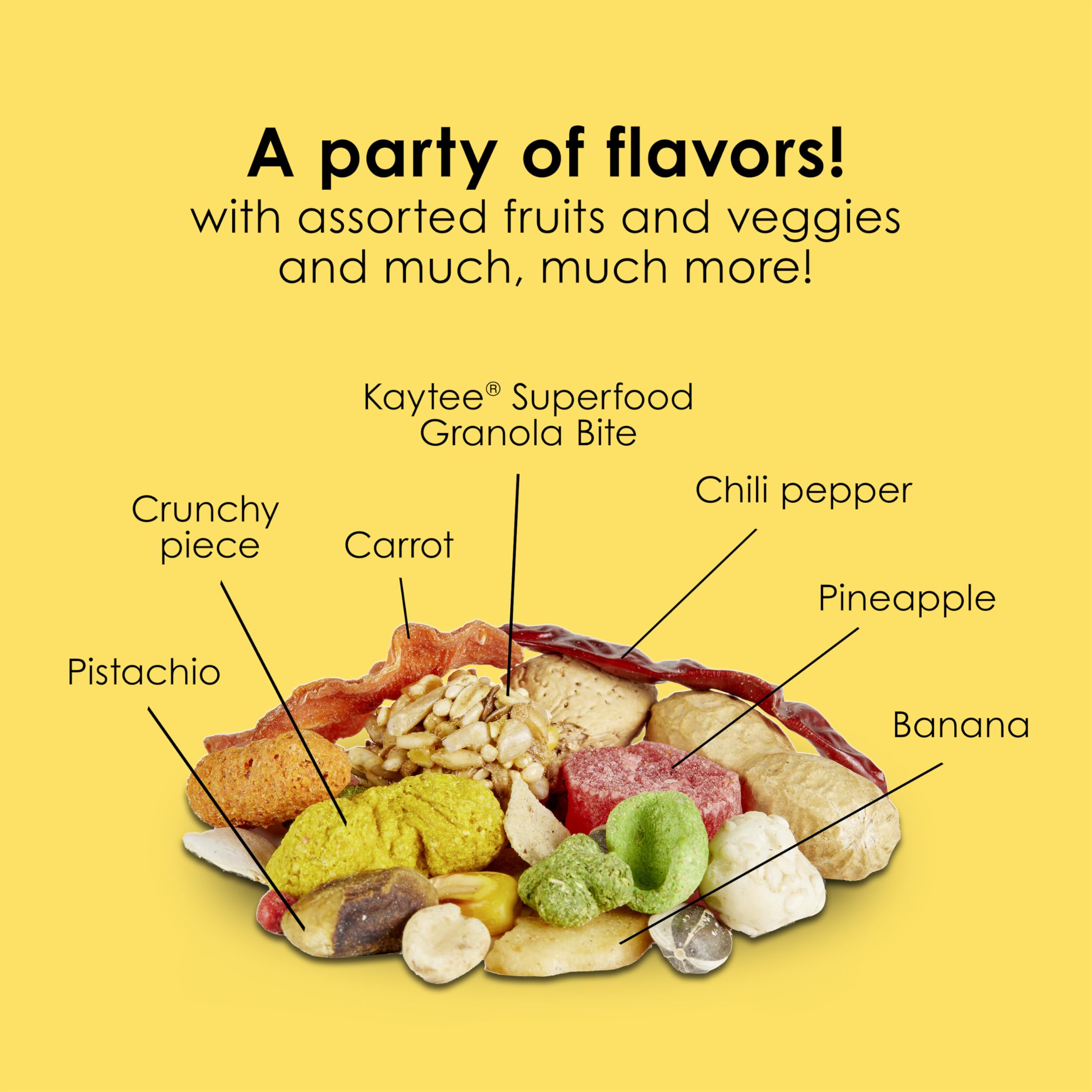 Kaytee Fiesta: formule premium élaborée par des experts en nutrition animale.