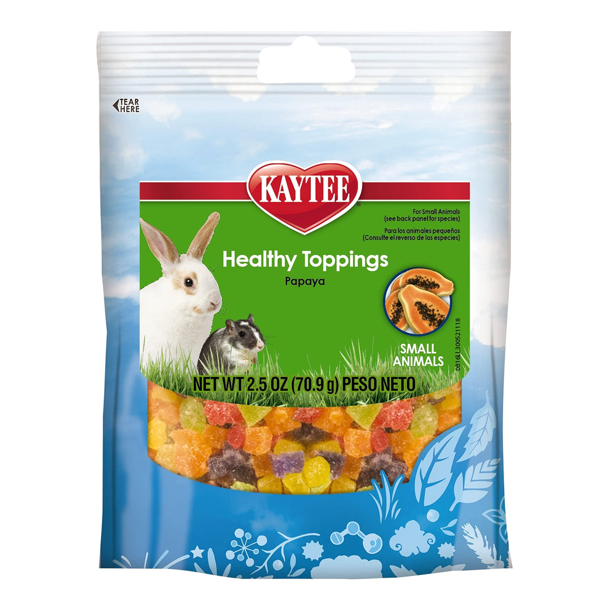 Kaytee Fiesta Toppings Papaye dans bol, idéal pour récompenser et varier l'alimentation.