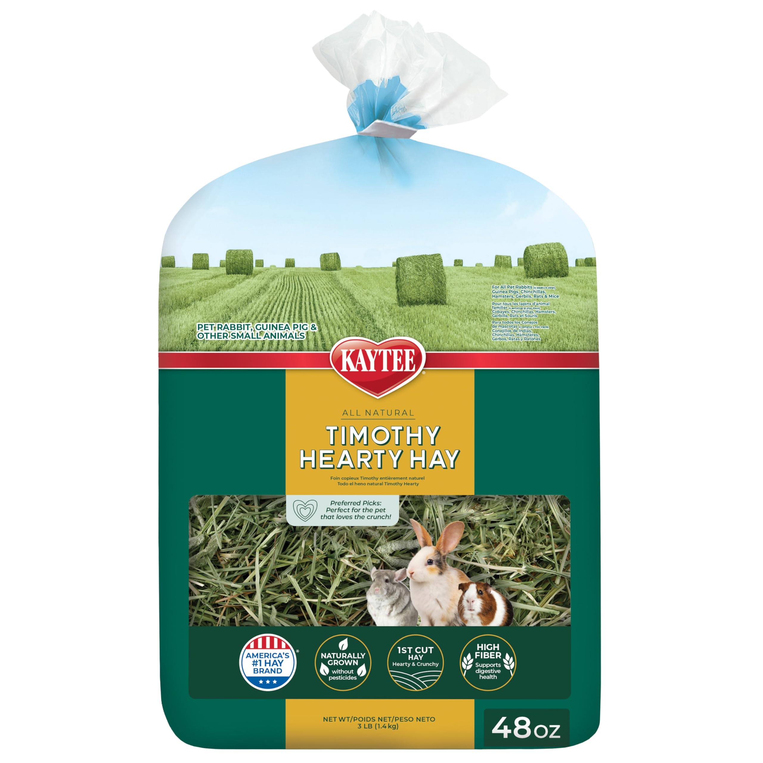 Kaytee Foin Timothée Robuste 48 oz, prêt à l'emploi pour petits animaux.