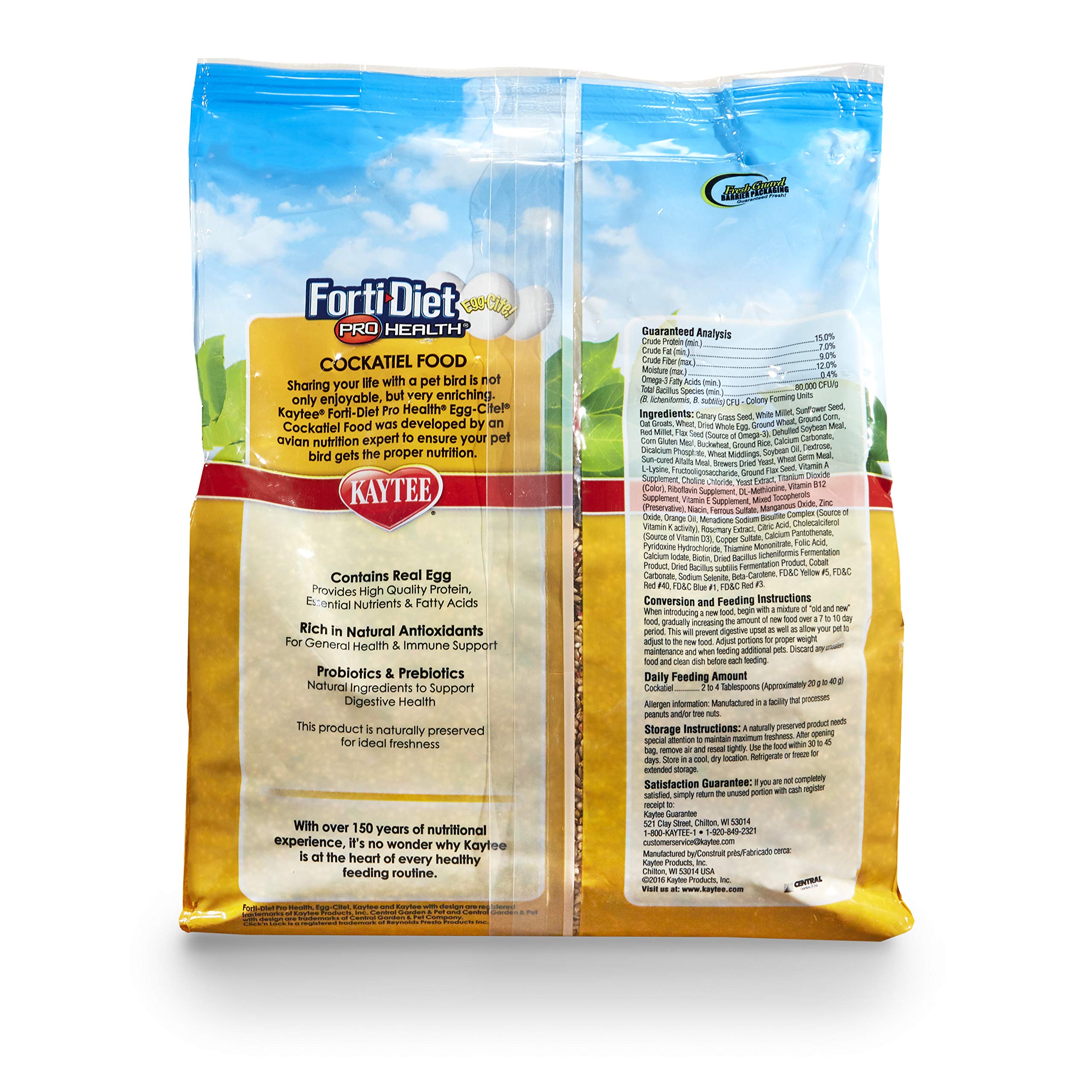 Kaytee Forti-Diet Egg-Cite oméga-3 pour la santé cérébrale et cardiaque.