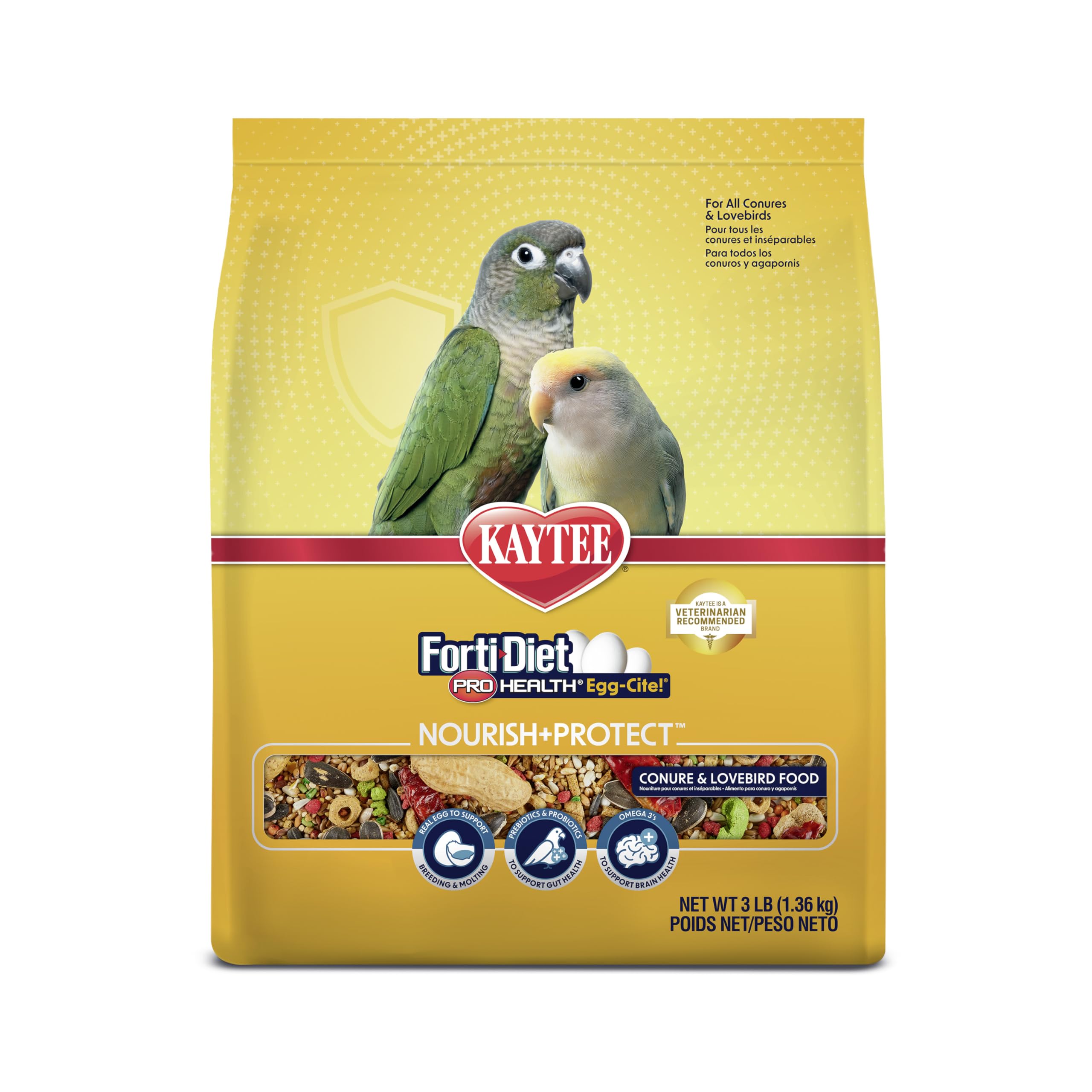 Kaytee Forti-Diet Pro Health œuf entier séché, emballage visible, apport protéique de haute qualité.