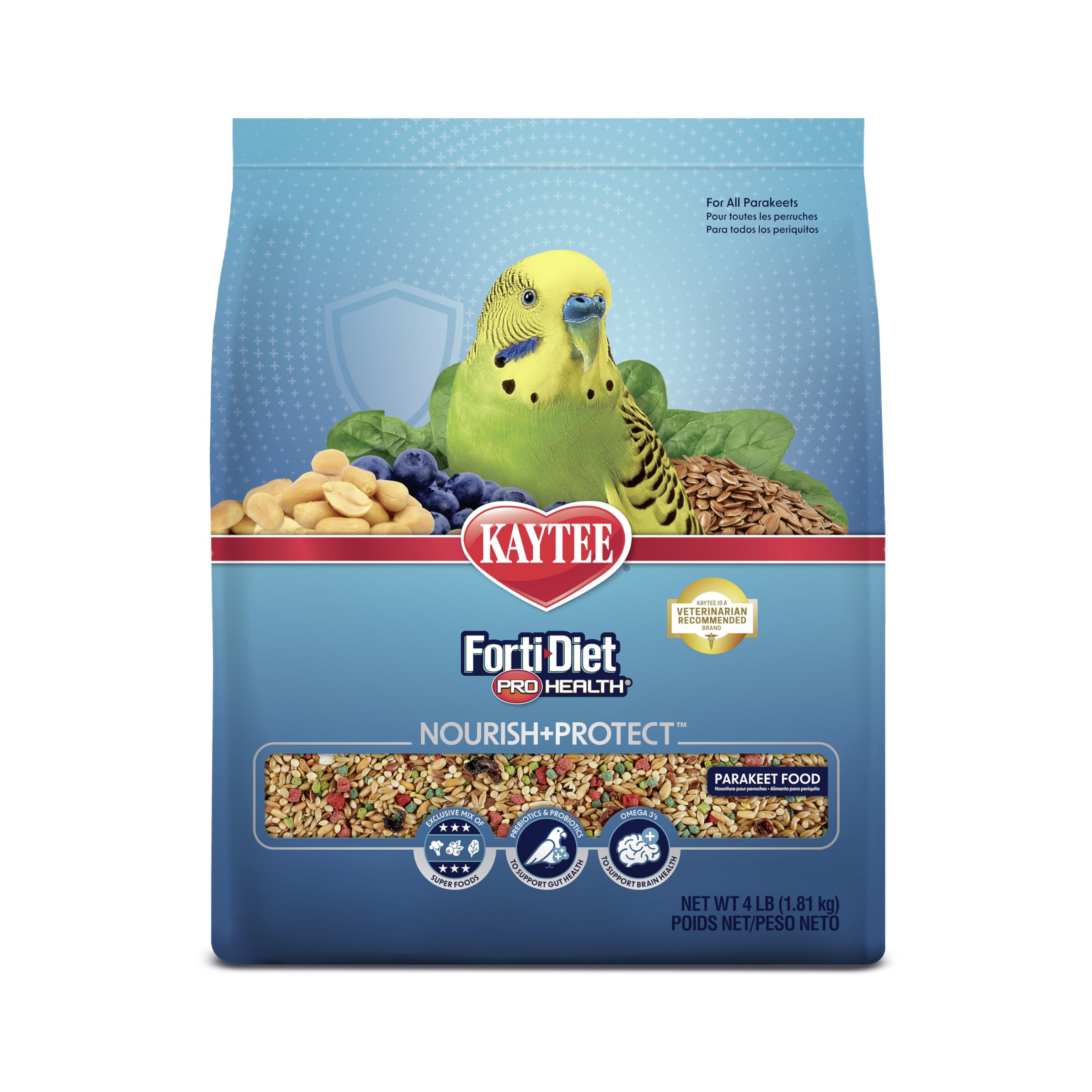 Kaytee Forti-Diet Pro Health Perruche—emballage pratique et soutien digestif.