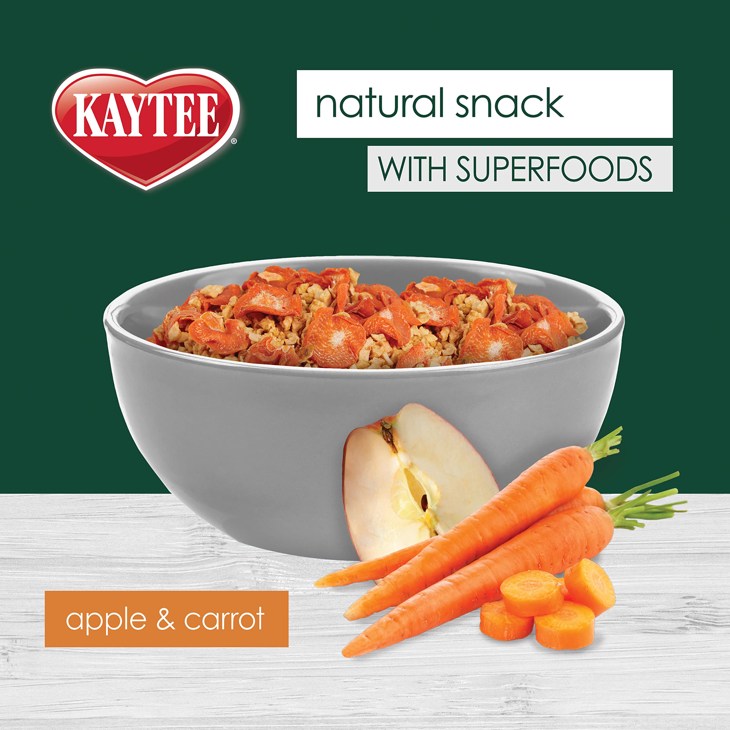 Kaytee Friandise Naturelle Carotte et Pomme — garniture pour enrichir le repas quotidien.