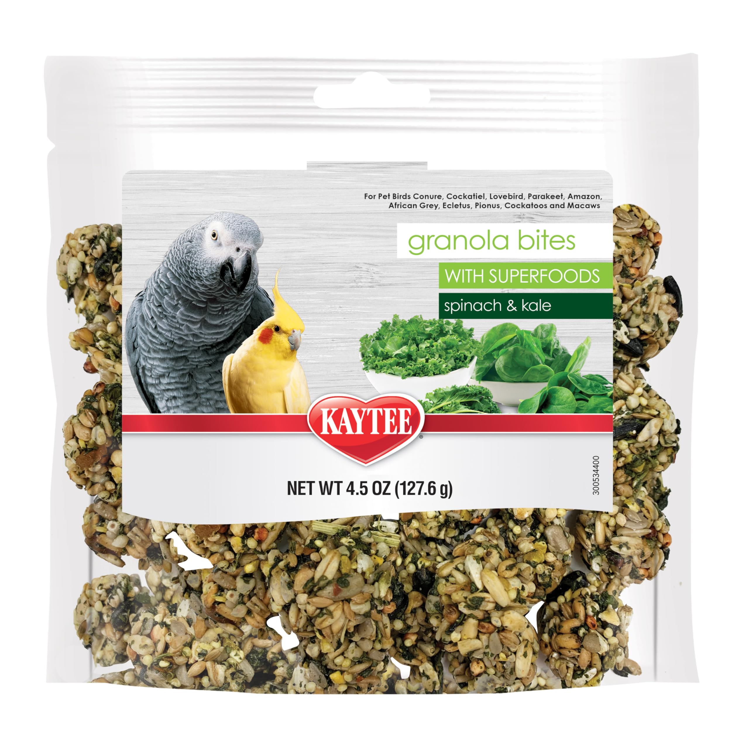 Kaytee Granola Bites: bouchées riches en épinards et kale, boîte ouverte