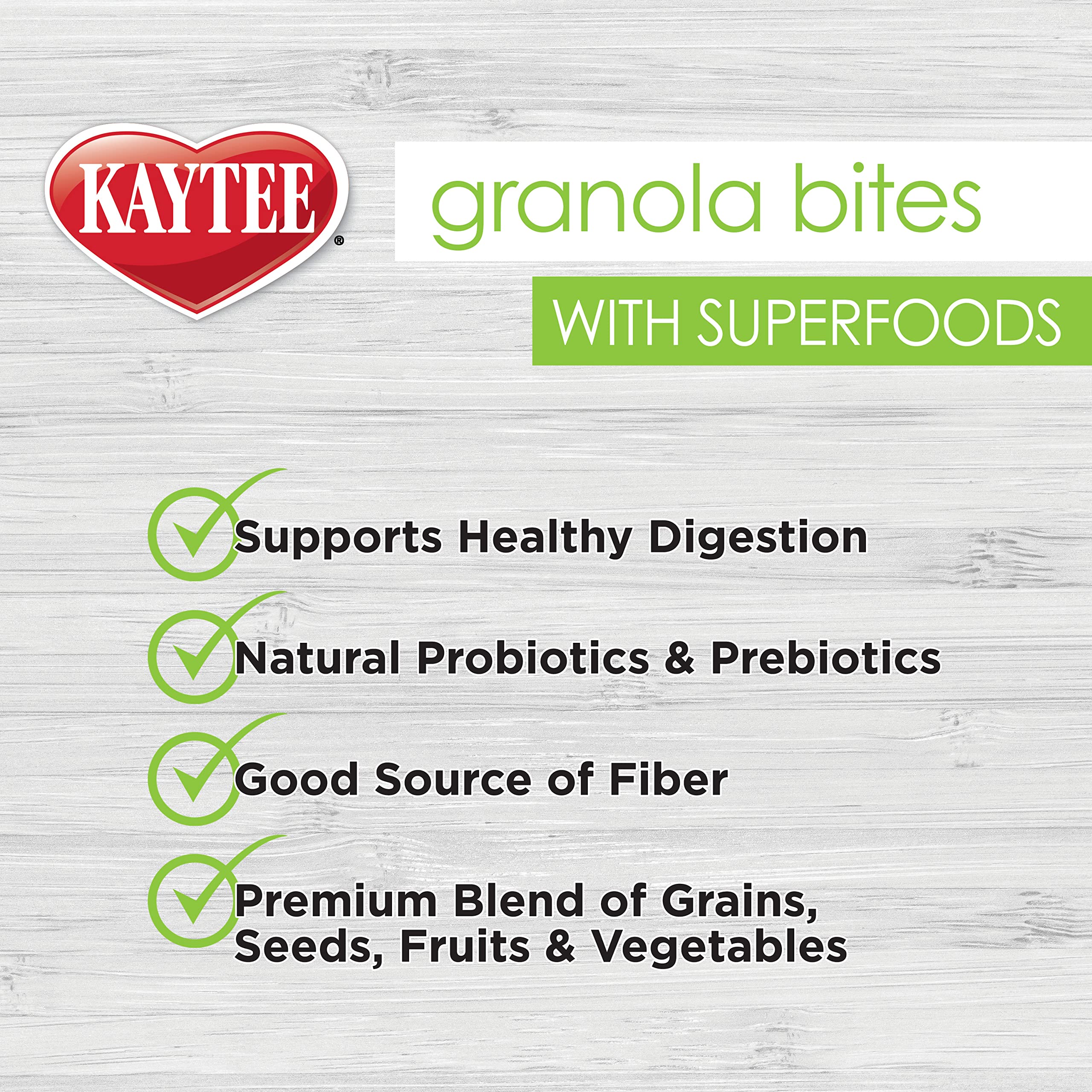 Ingrédients variés Kaytee Granola Bites: grains, fruits et légumes