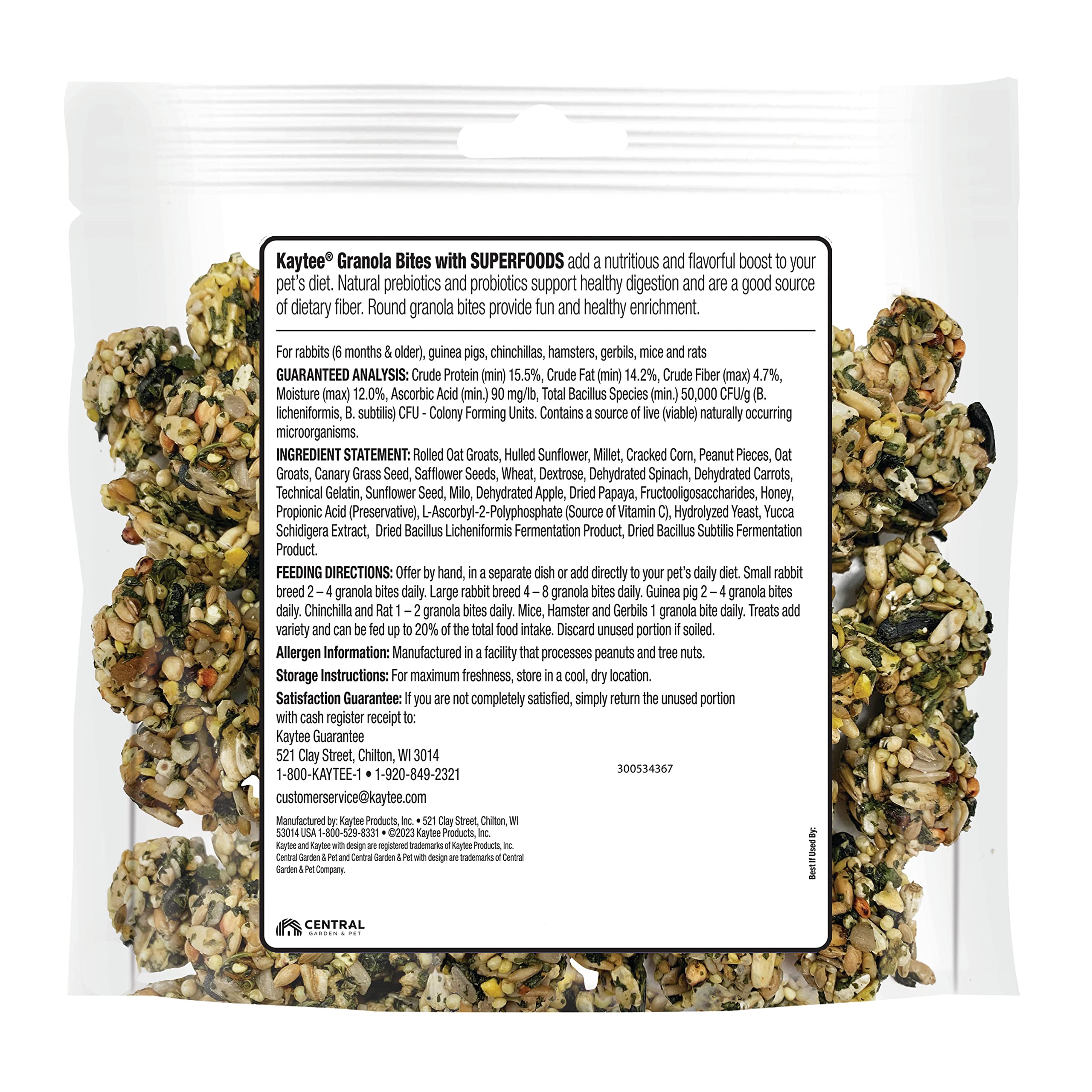 kaytee granola bites, paquet pratique de 128 g pour collations quotidiennes