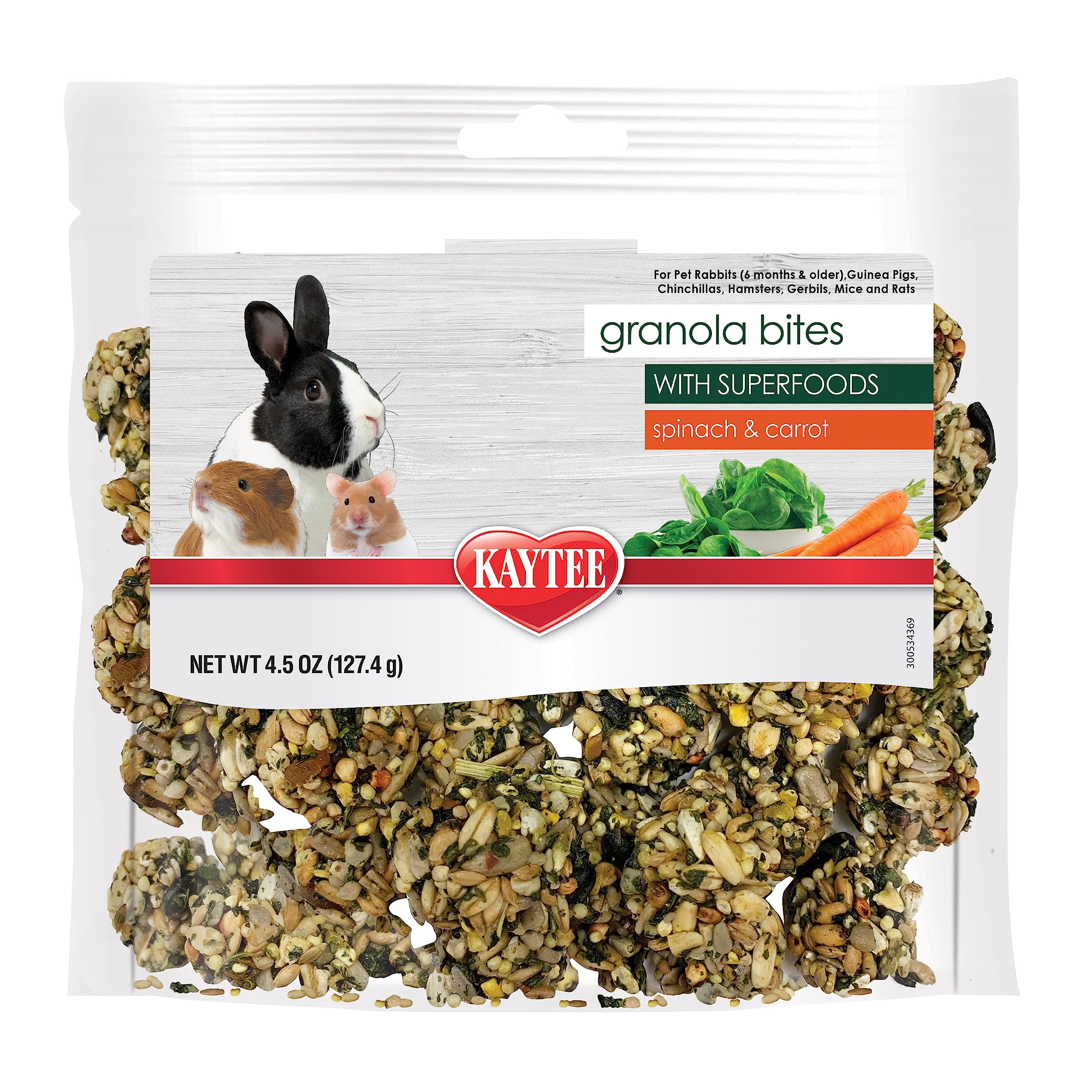 kaytee granola bites - superaliments épinards et carottes, bol ludique