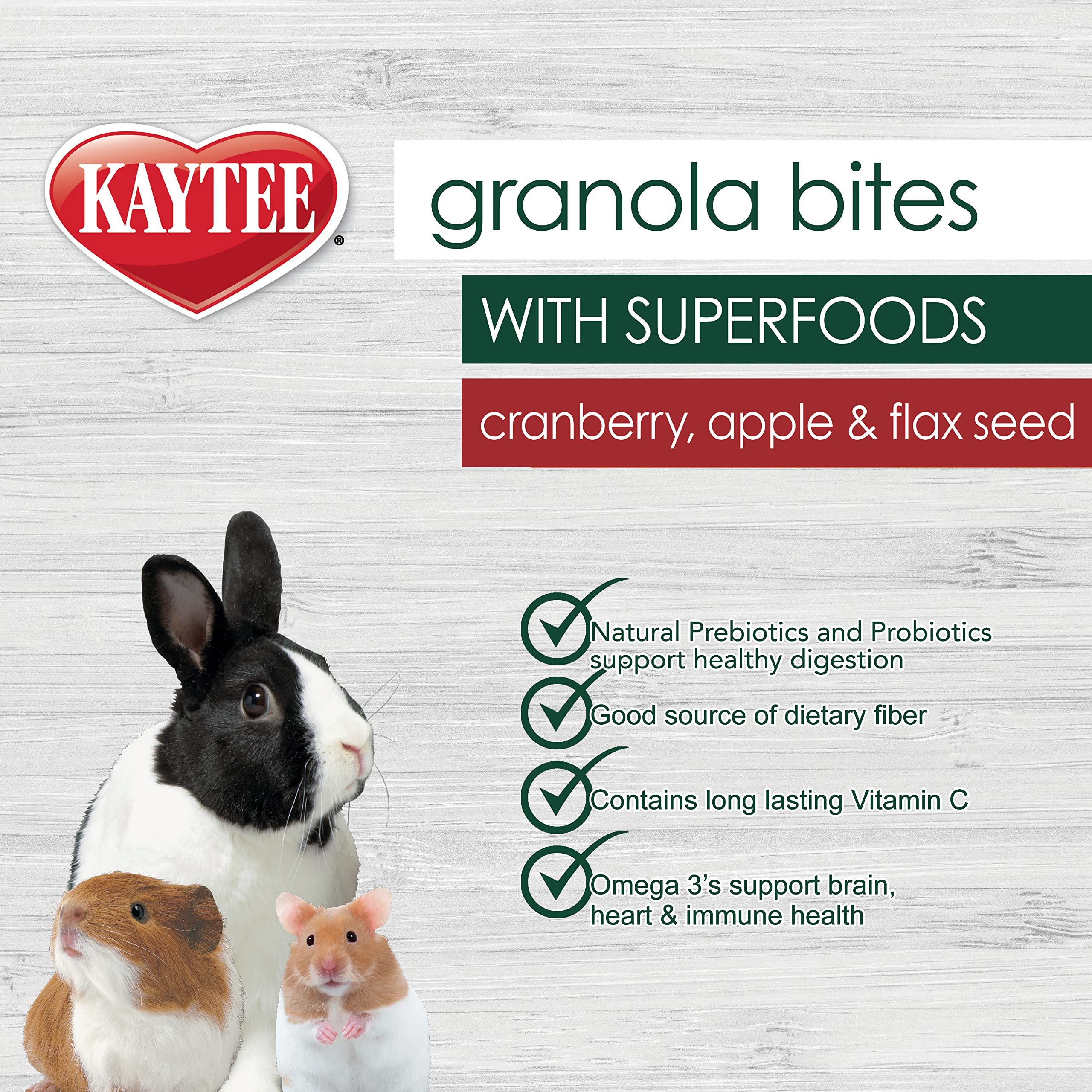 Snack Kaytee Granola Bouchées, divertissement et alimentation pour rongeurs.