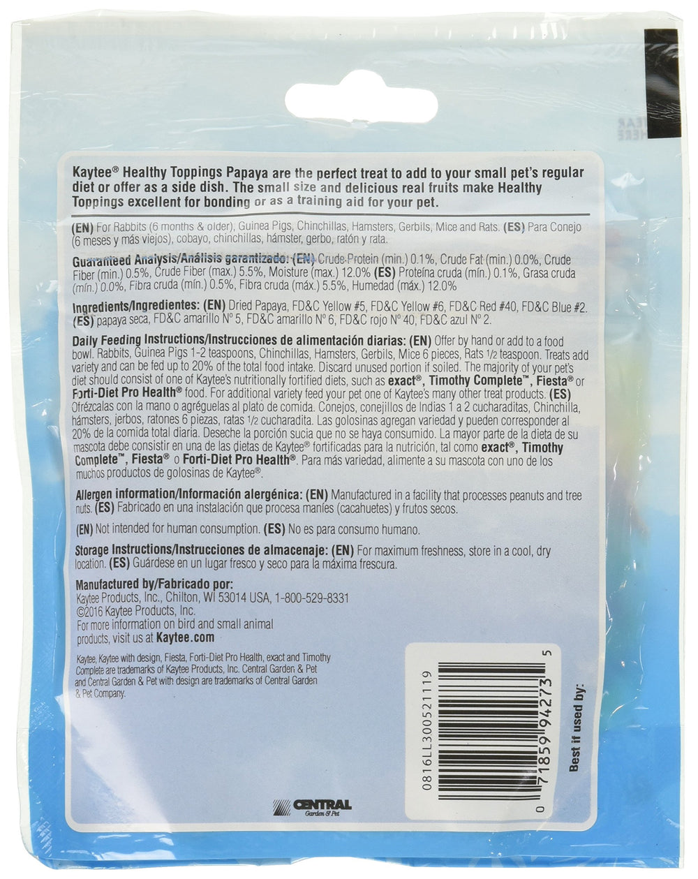 Kaytee Papaye toppings – portion pratique, idéal pour récompenser etStimuler l'intérêt des petits animaux.
