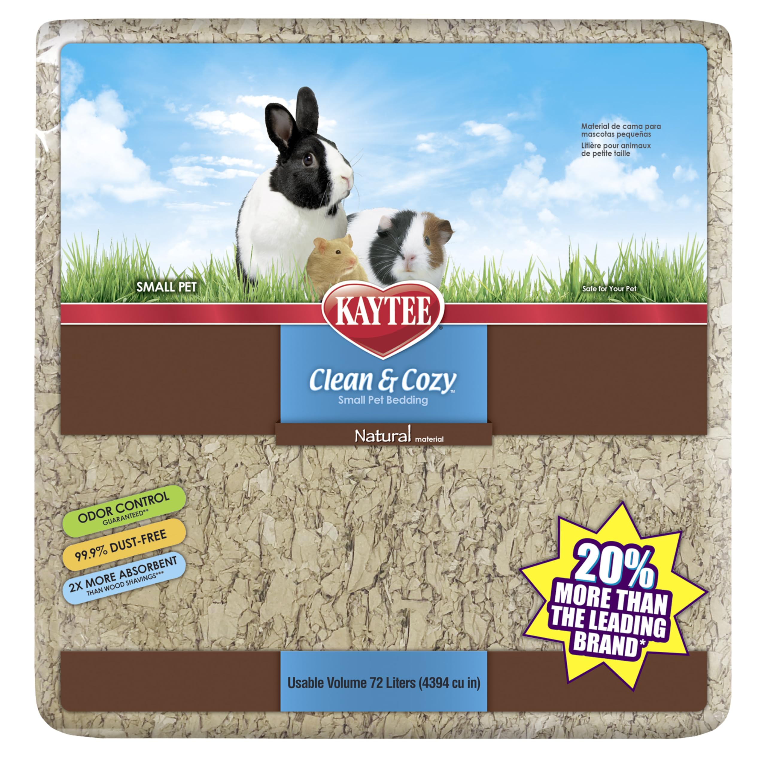 Kaytee litière papier naturel 72L, confort doux pour petits animaux.