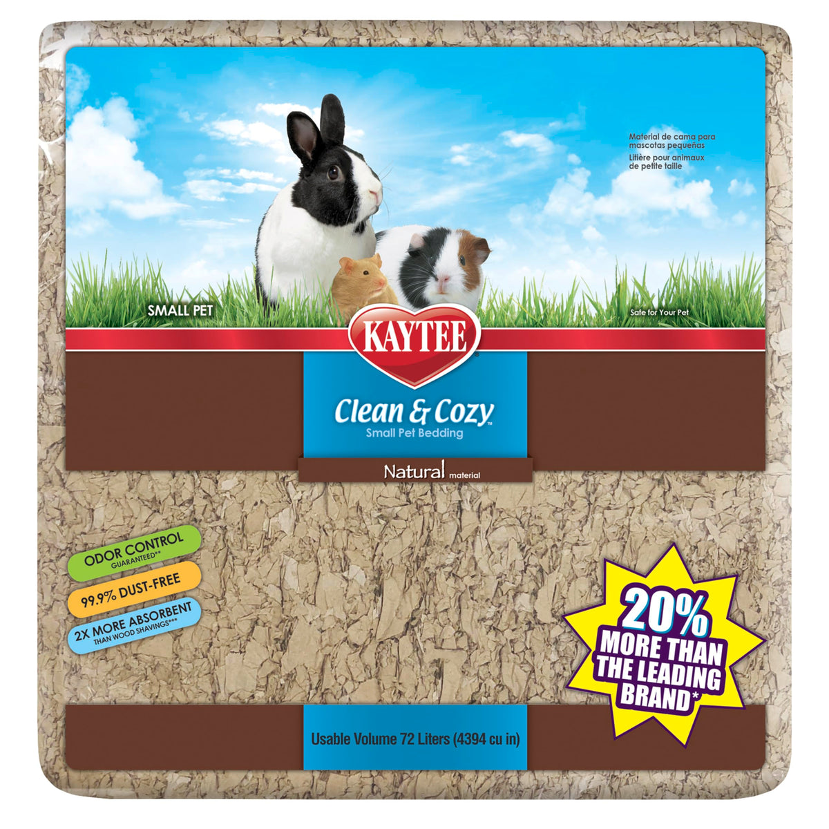 Kaytee litière papier naturel 72L, confort doux pour petits animaux.