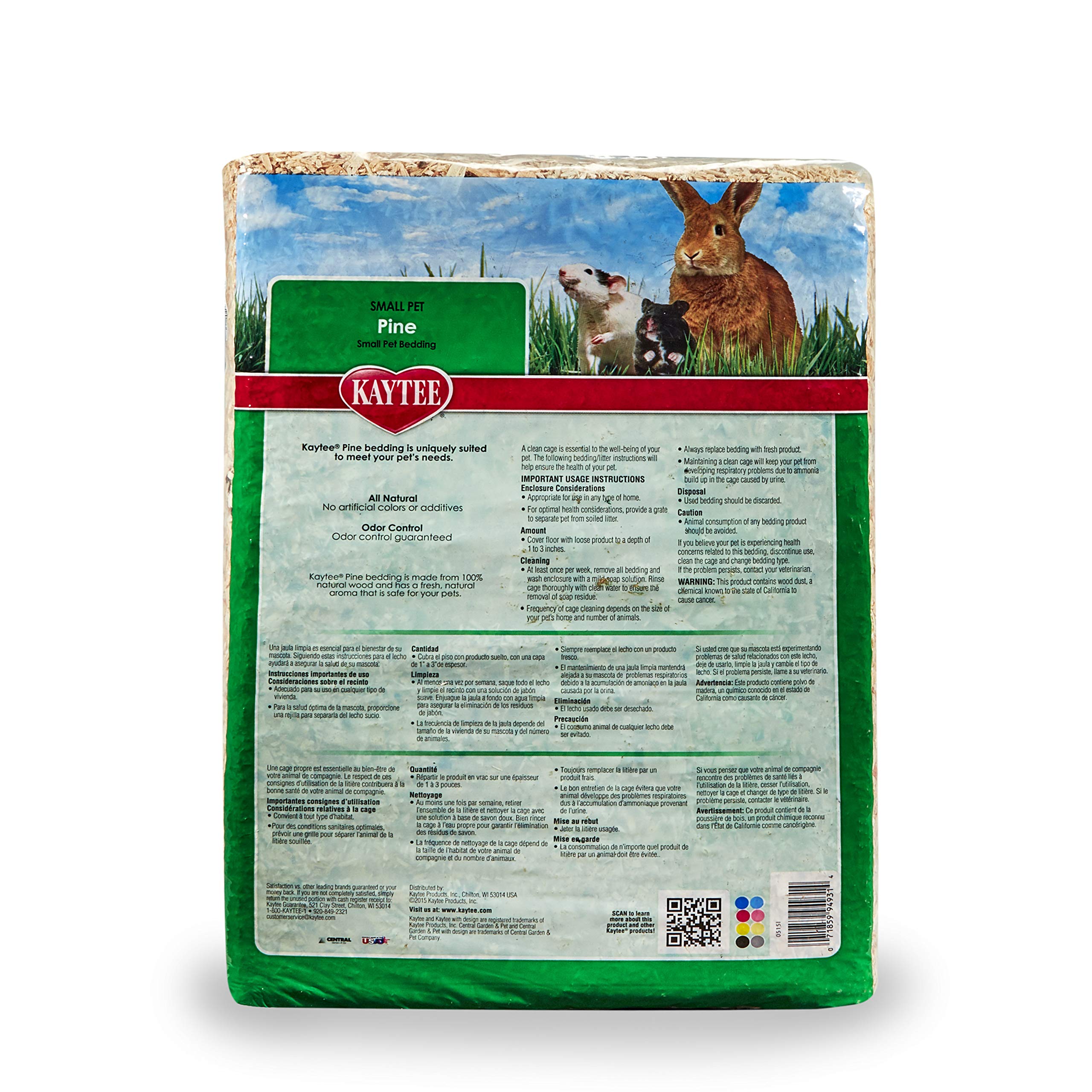 Kaytee litière pin sans poussière 52l: réduction des particules.