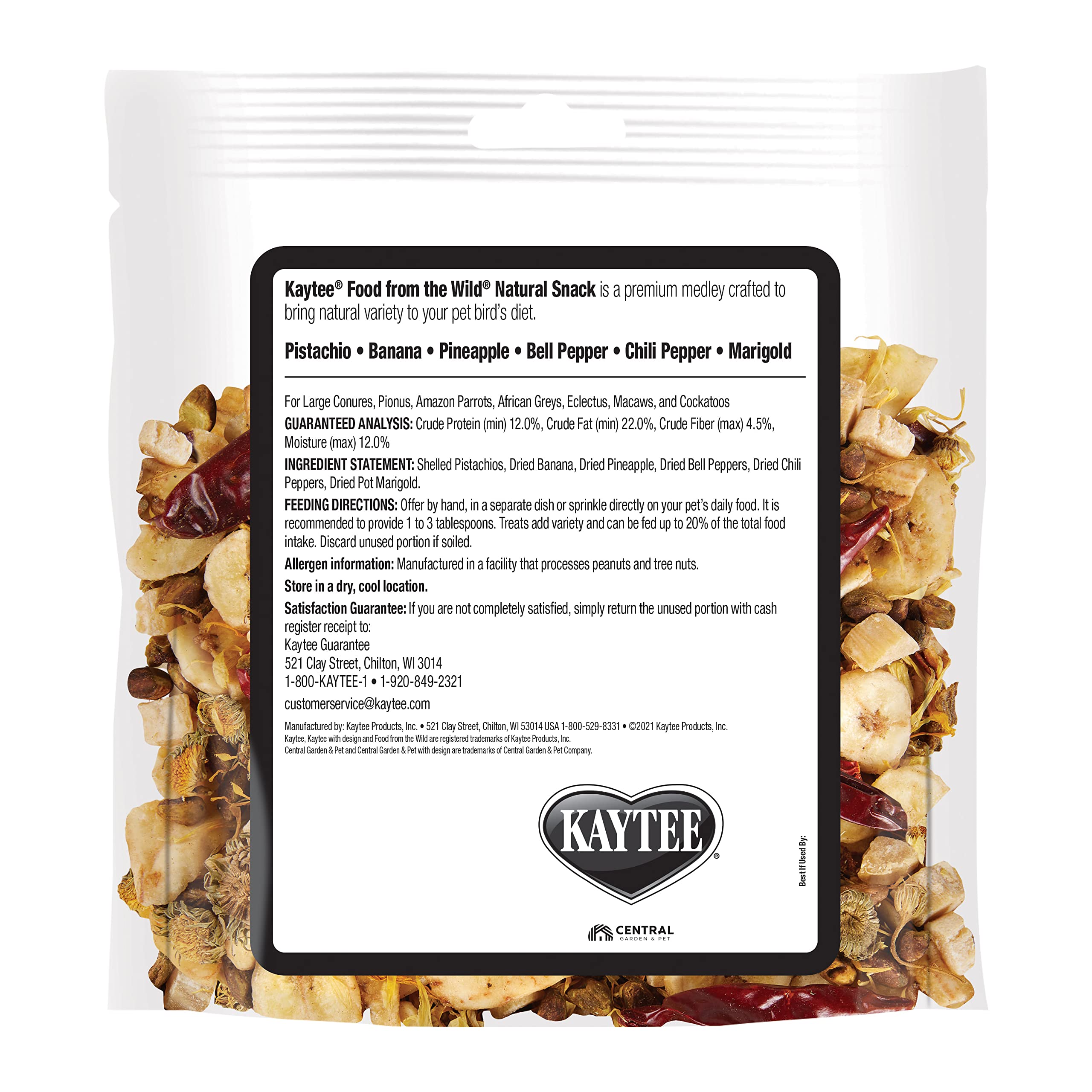 Kaytee ingrédients naturels, liste simple pour l'alimentation de l'oiseau.