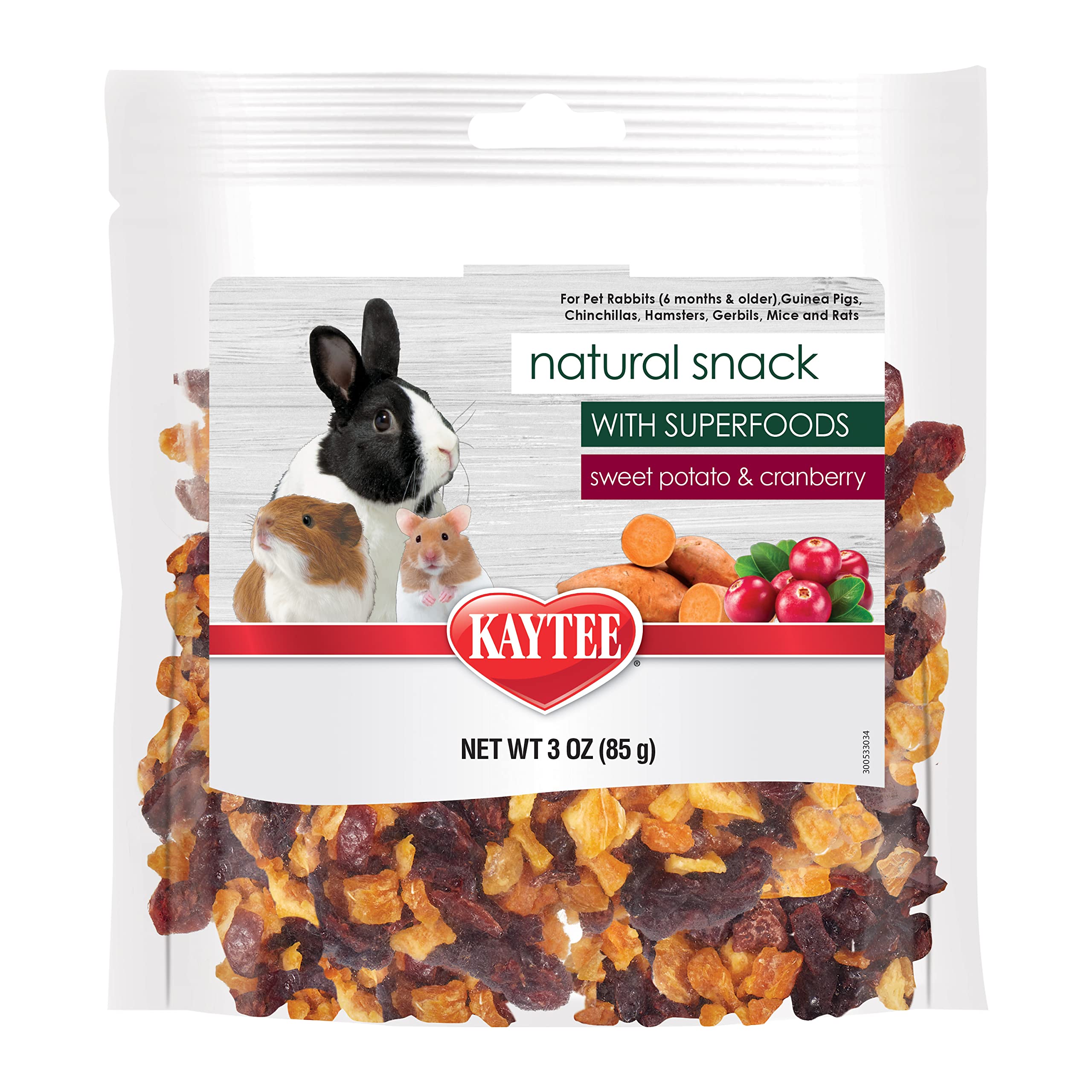 Kaytee Snack naturel avec superaliments, emballage pratique, collation équilibrée pour petits animaux.