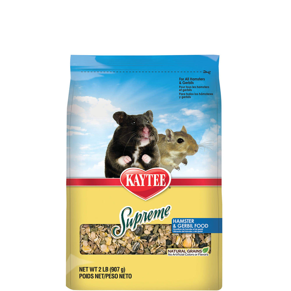 Kaytee Supreme nourriture pour hamster et gerbille, emballage pratique et équilibre nutritionnel.