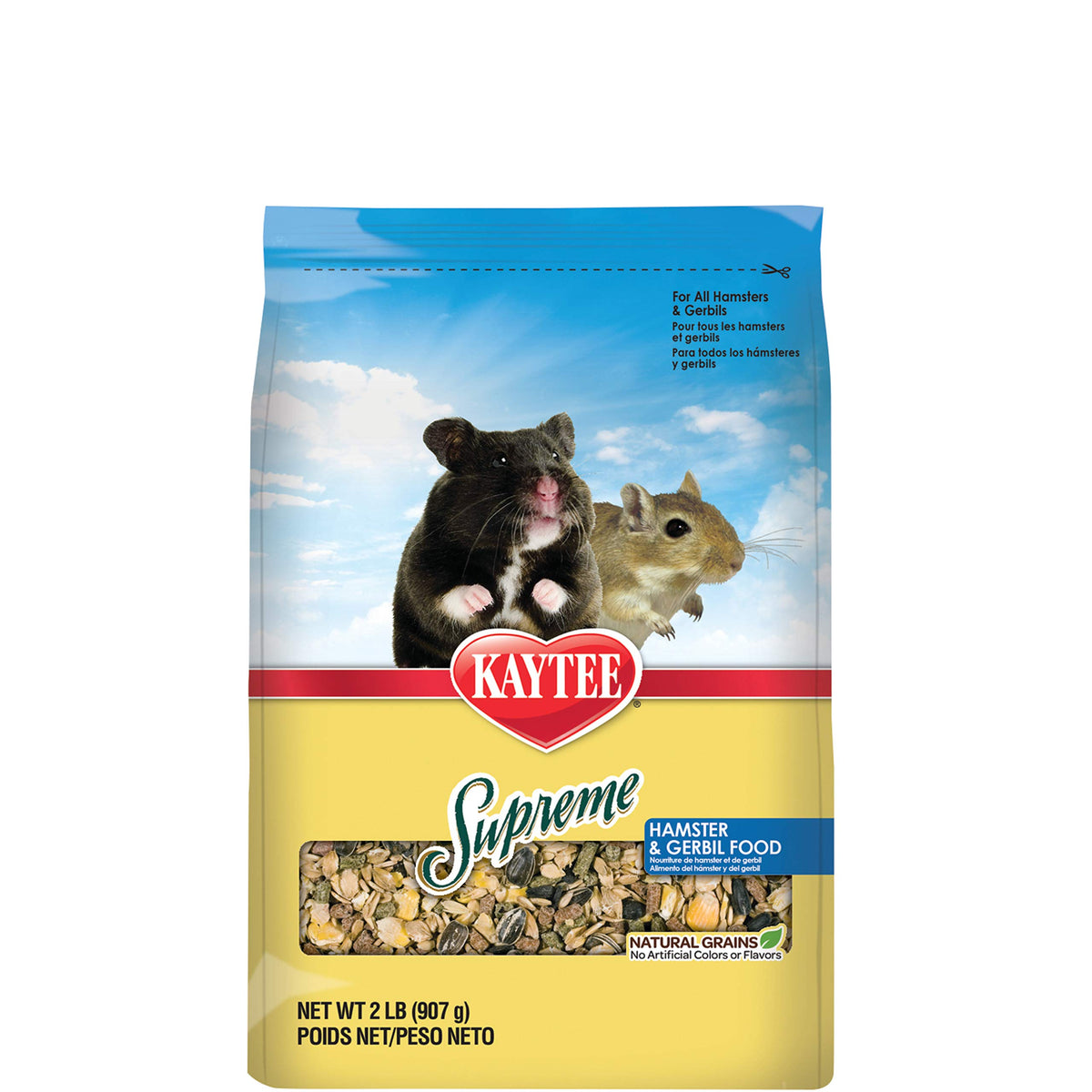 Kaytee Supreme nourriture pour hamster et gerbille, emballage pratique et équilibre nutritionnel.