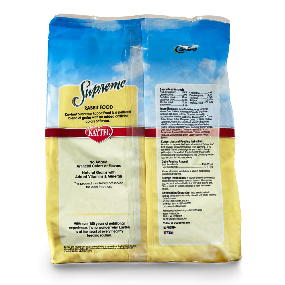 Pellets Kaytee Supreme pour lapin, soutien à la mastication et équilibre.