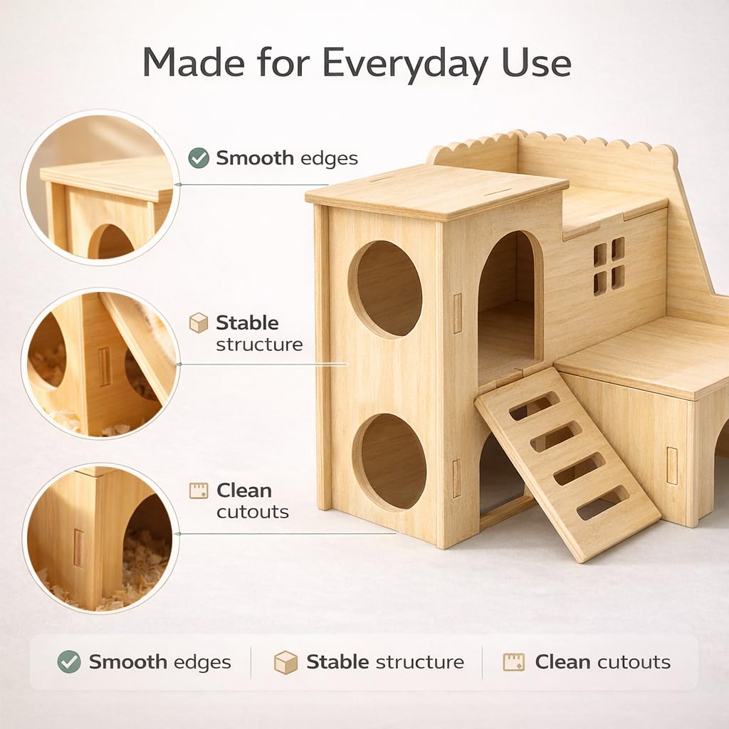 Kcrygogo maison bois double étage hamster, espace double pour jeux et détente.