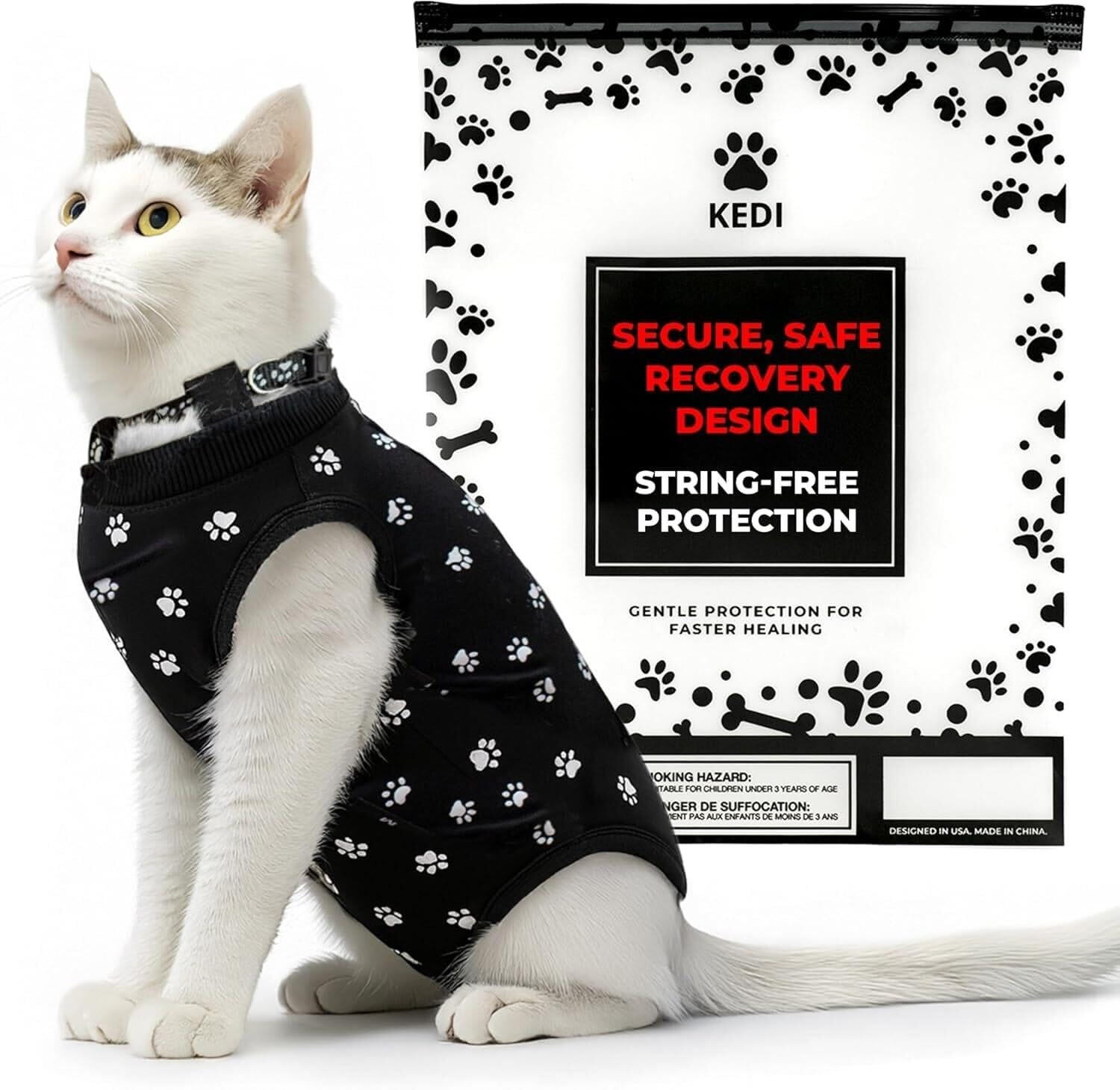Kedi Cats Solutions: aperçu avant de la combi-recup noir taille M pour chat, ajustement confortable.