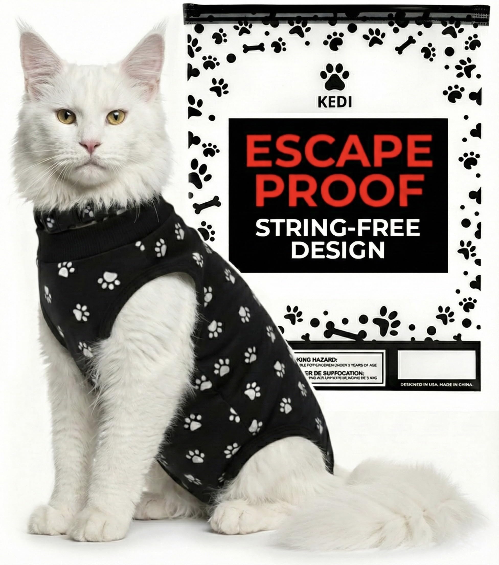 Combinaison de récupération Kedi Cats Solutions pour chat noir, post-chirurgie.
