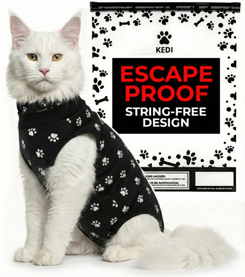Combinaison de récupération Kedi Cats Solutions pour chat noir, post-chirurgie.