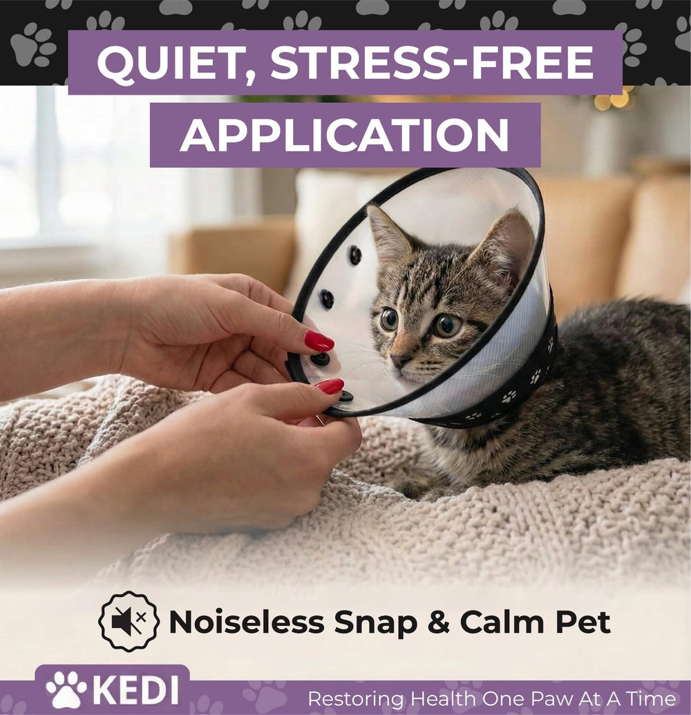 Prévention du lèchage avec le cône Kedi Cats Solutions.