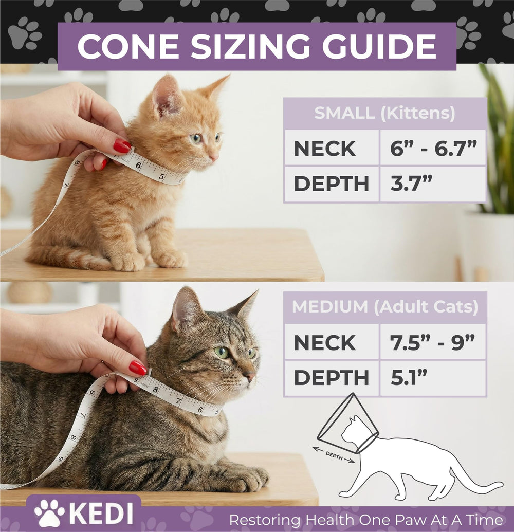 Guide des tailles du cône Kedi Cats Solutions pour chat.